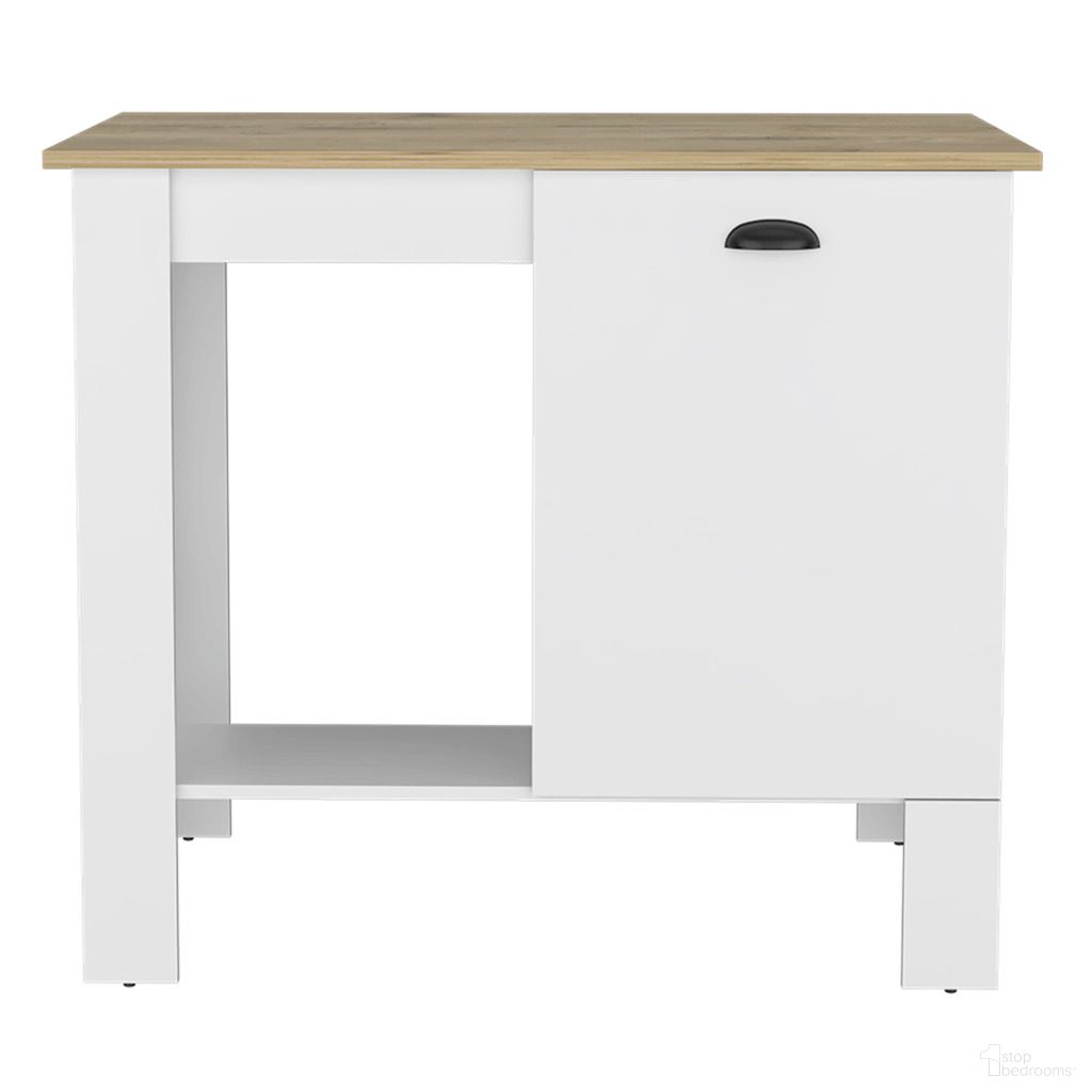 35 Inch Kitchen Island with Storage In White and Natural