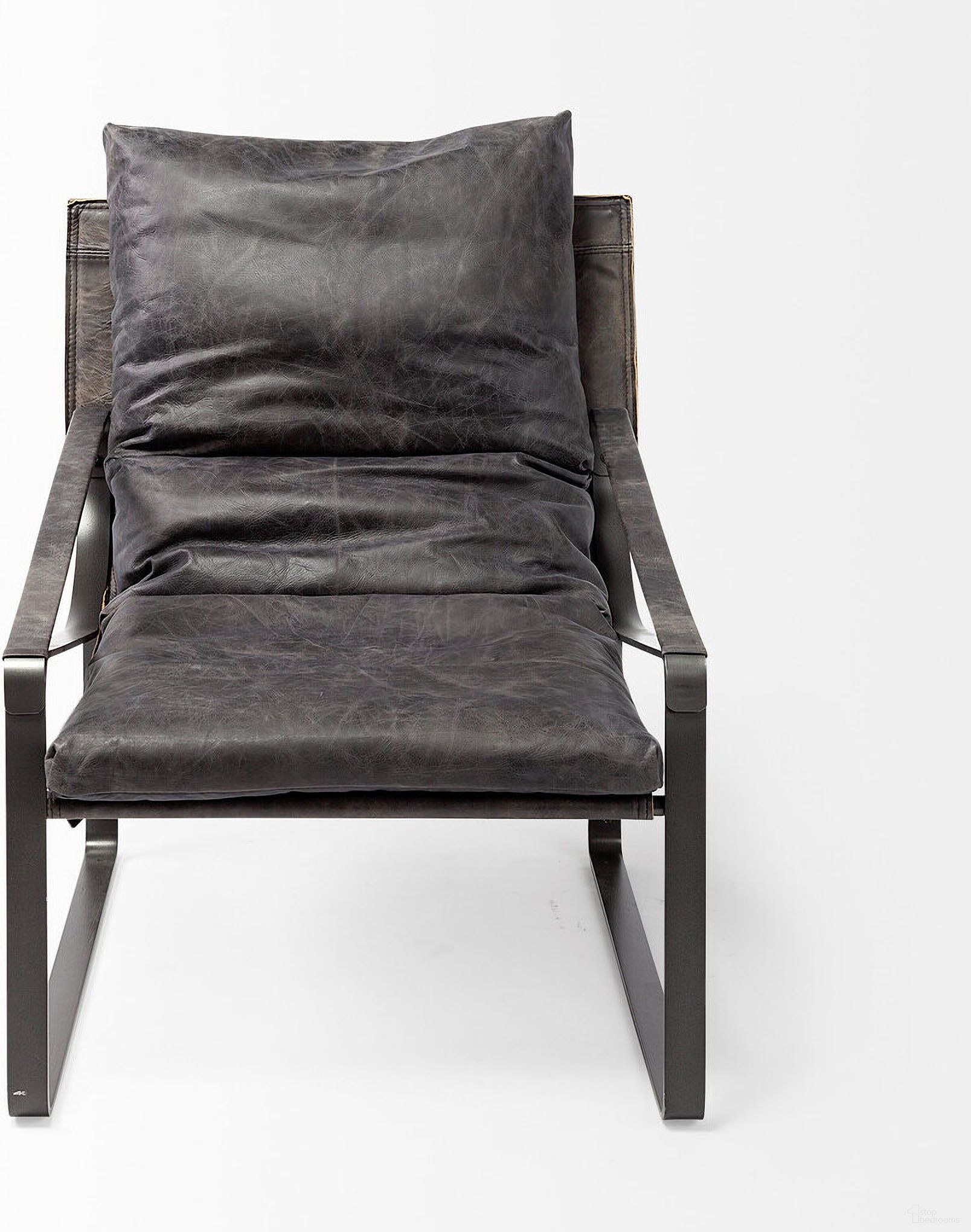 35 Inch Leather Distressed Arm Chair In Black