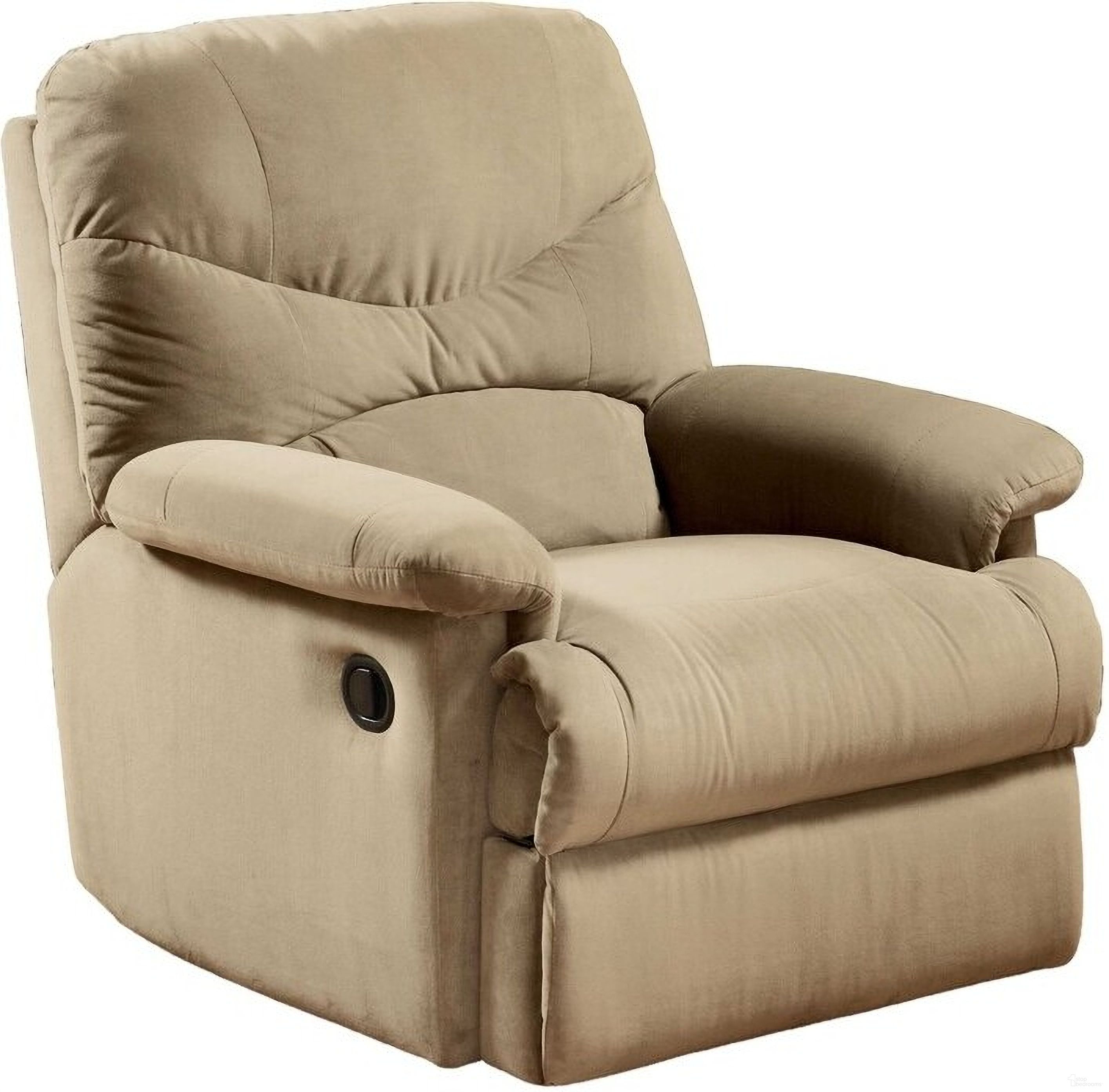 The appearance of 35 Inch Microfiber Recliner In Beige designed by Homeroots in the transitional interior design. This beige piece of furniture  was selected by 1StopBedrooms from  to add a touch of cosiness and style into your home. Sku: 374160. Material: Microfiber / Microsuede.