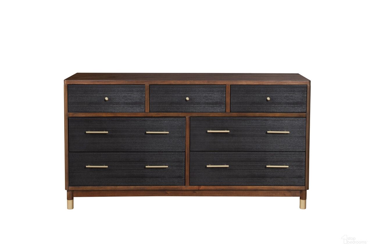 35 Inch Solid Wood Seven Drawer Double Dresser In Black and Brown