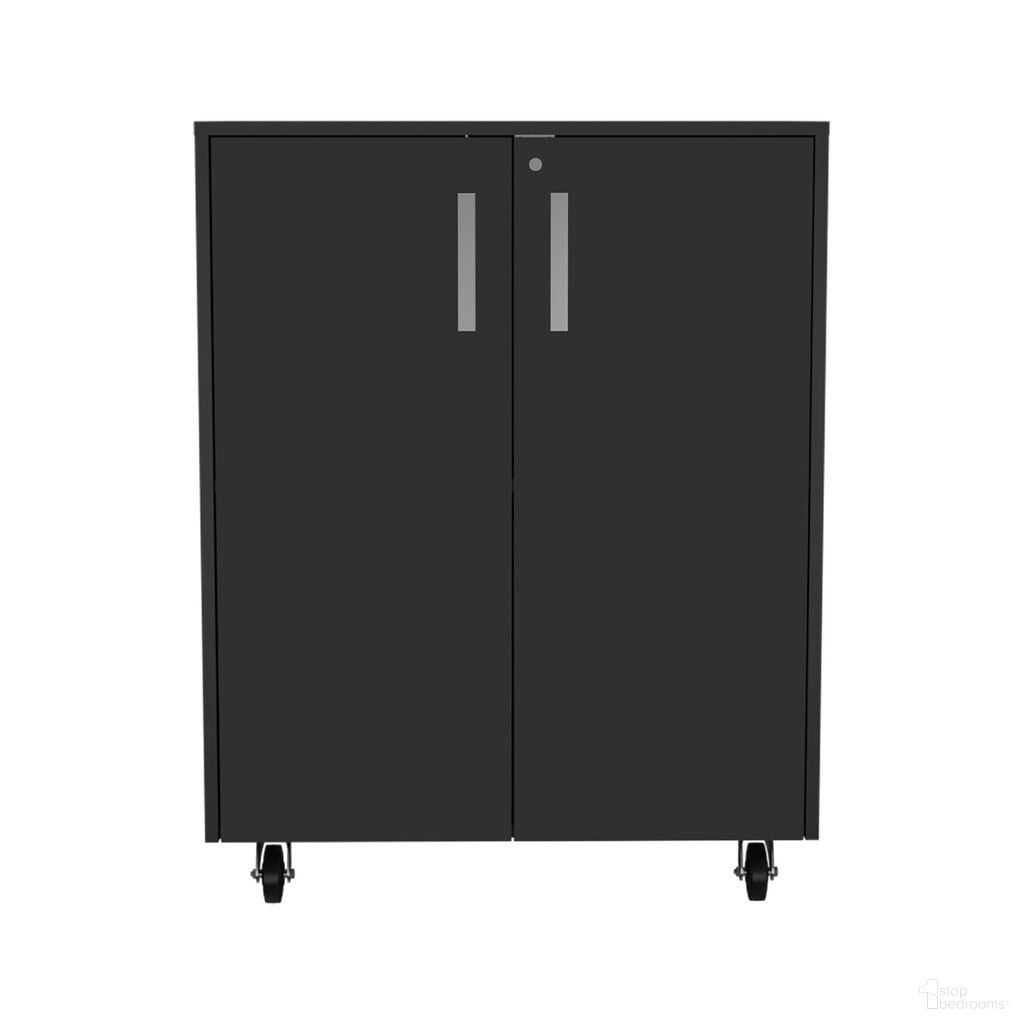 The appearance of 35 Inch Wood Rolling Storage Cabinet with Two Doors In Black designed by Homeroots in the transitional interior design. This black piece of furniture was selected by 1StopBedrooms from to add a touch of cosiness and style into your home. Sku: 479950. Material: Wood.