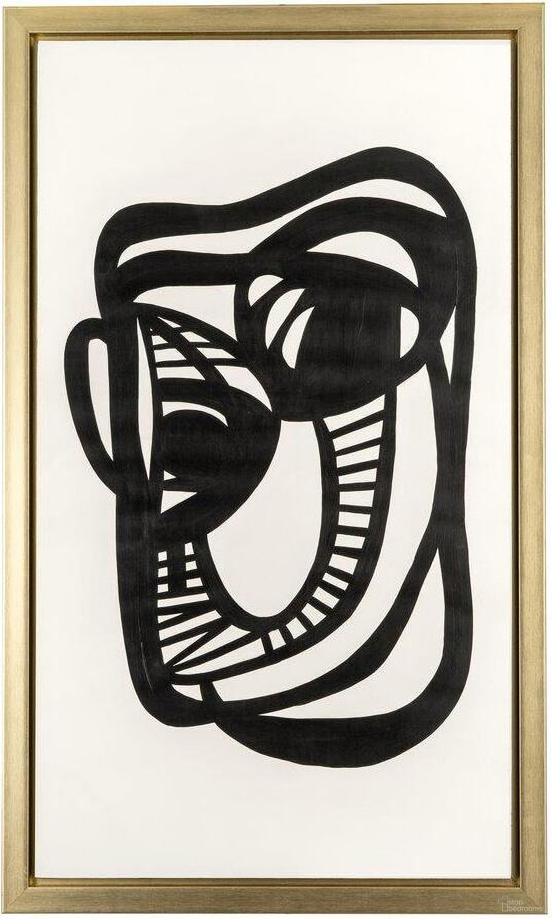 35 x 59 Hand Painted Gold Frame Geometric Face In Black 70256