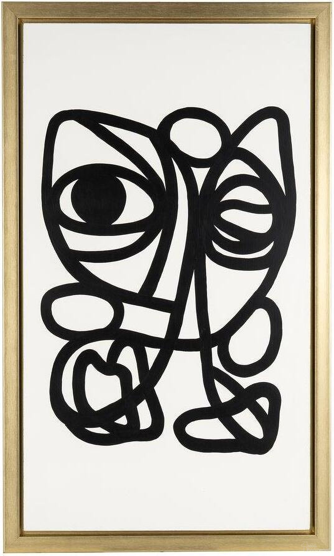 35 x 59 Hand Painted Gold Frame Geometric Face In Black 70257
