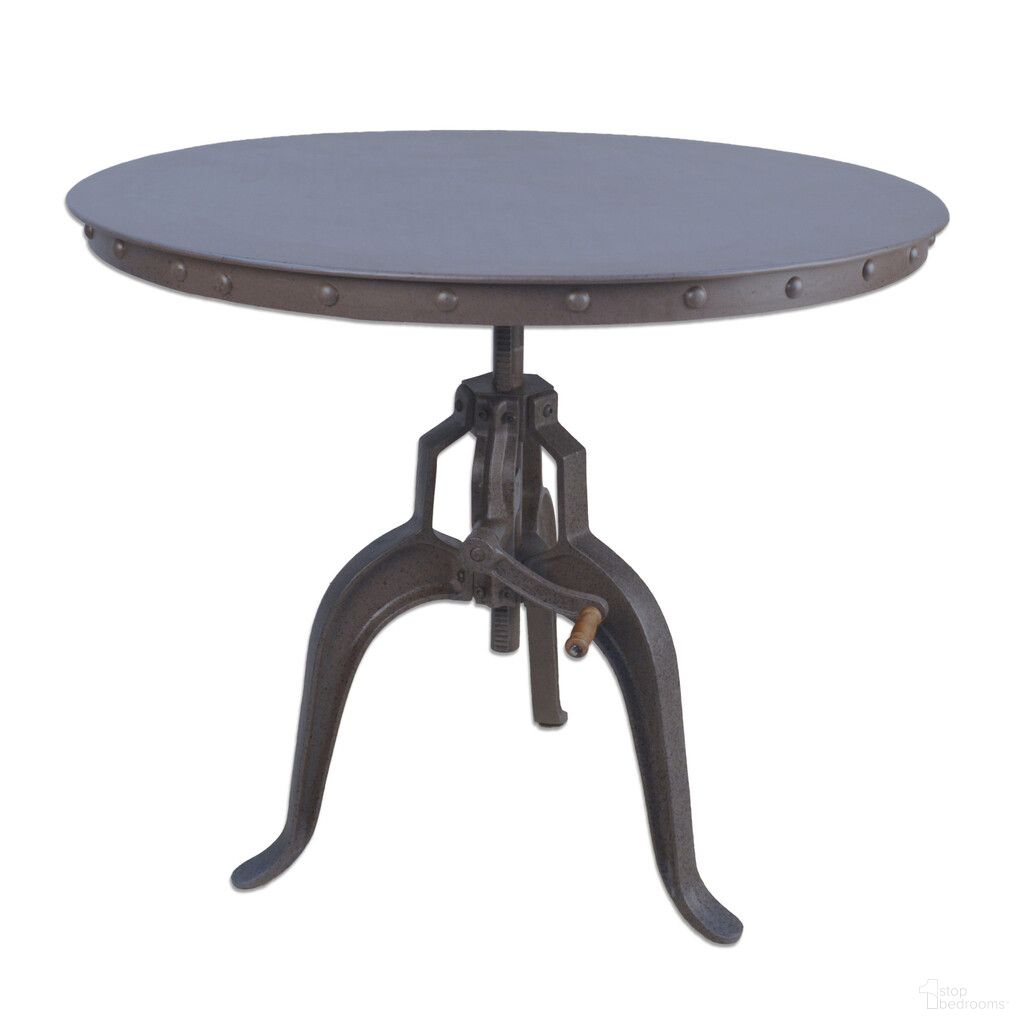 36 Inch Adjustable Crank Round Top Dining Table In Industrial Gray