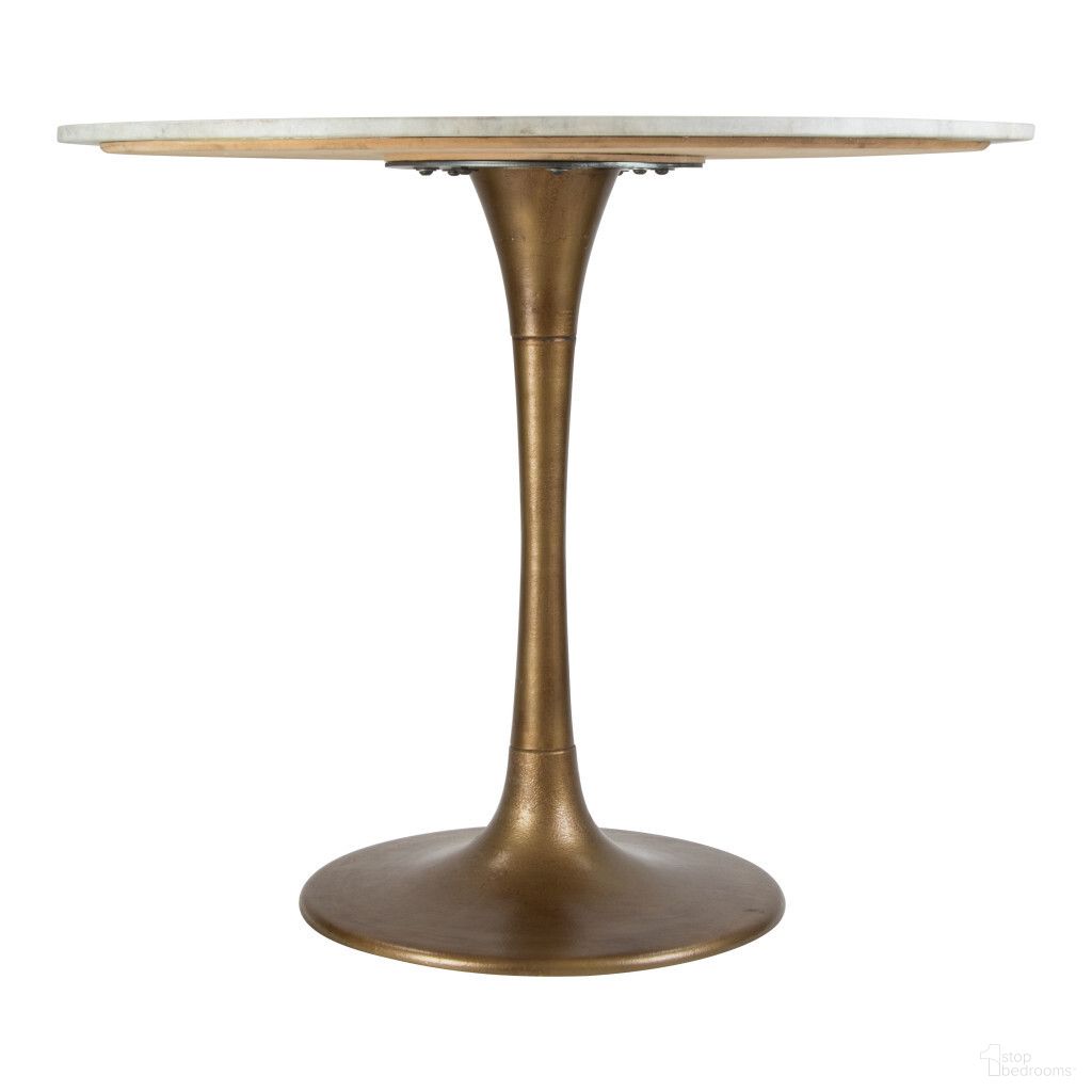 36 Inch Modern Marble Pedestal Bistro Table In White and Burnished Gold