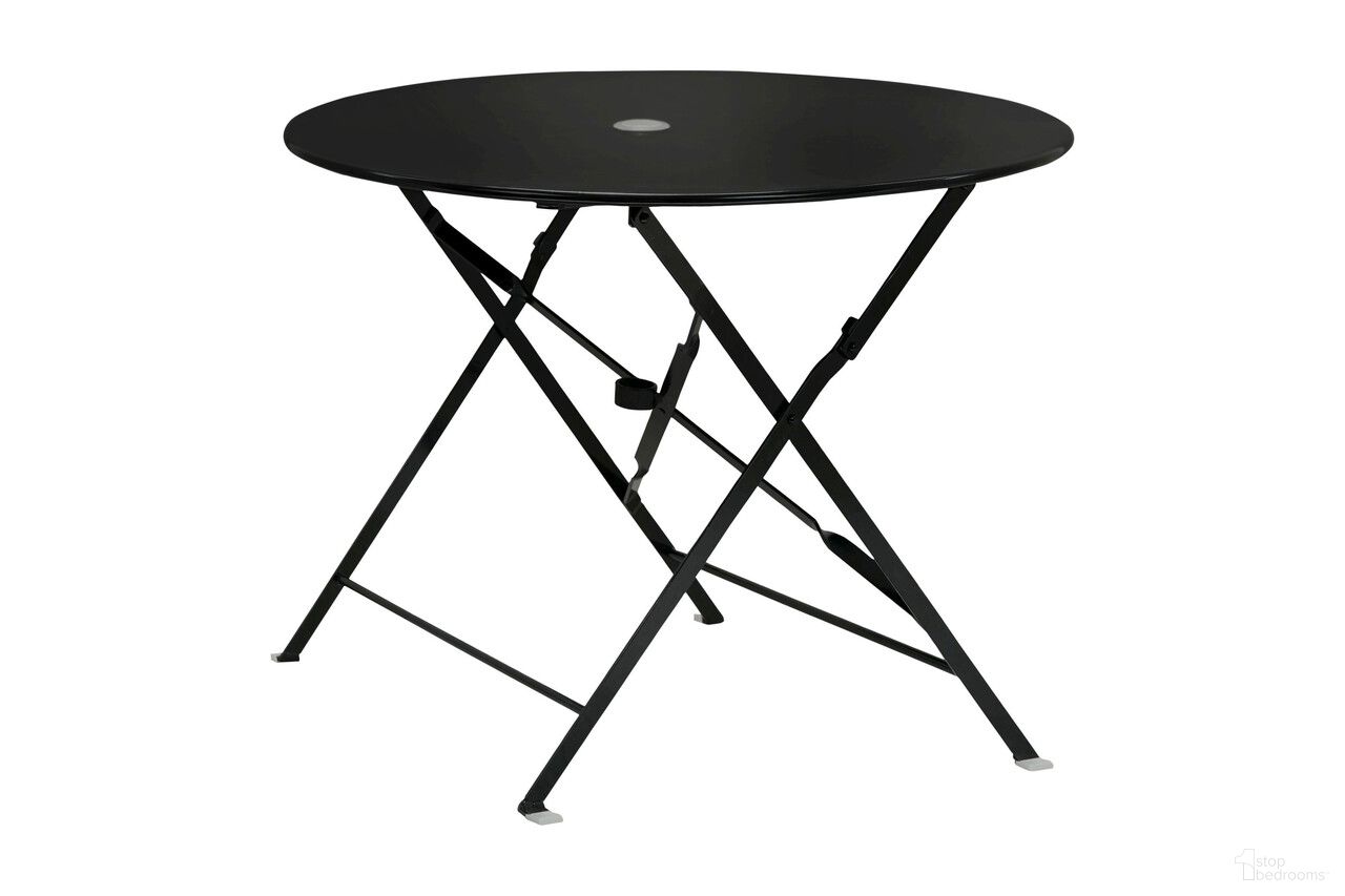 36 Inch Rounded Aluminum Folding Outdoor Dining Table with Umbrella Hole In Black