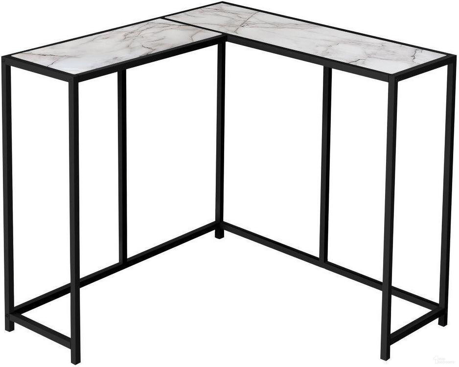 The appearance of 36 Inch White Marble Corner Console designed by Monarch Specialties in the modern / contemporary interior design. This black and gray piece of furniture  was selected by 1StopBedrooms from  to add a touch of cosiness and style into your home. Sku: I 2159. Material: Metal.
