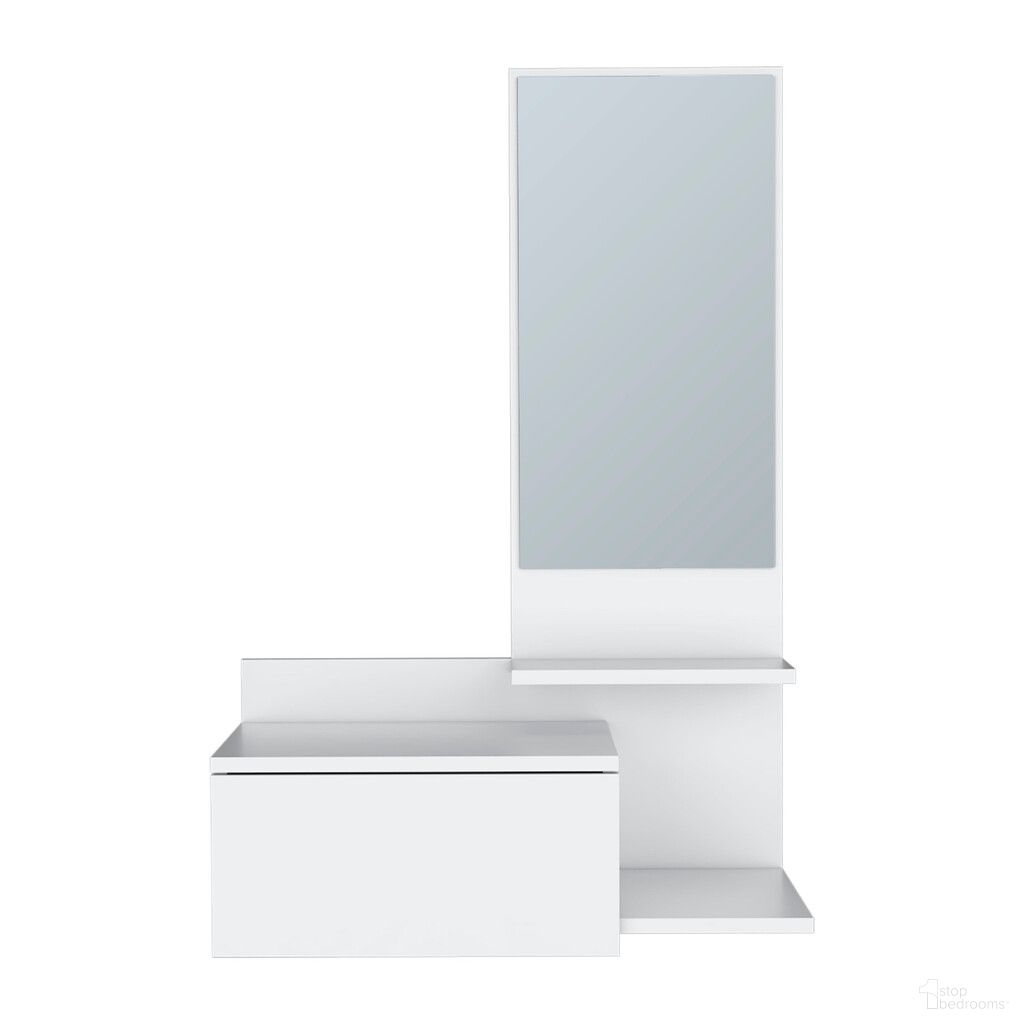 The appearance of 36 Inch Wood Wall Mounted Accent Cabinet with Drawer and Mirror In White designed by Homeroots in the transitional interior design. This white piece of furniture was selected by 1StopBedrooms from to add a touch of cosiness and style into your home. Sku: 571402. Material: Wood.