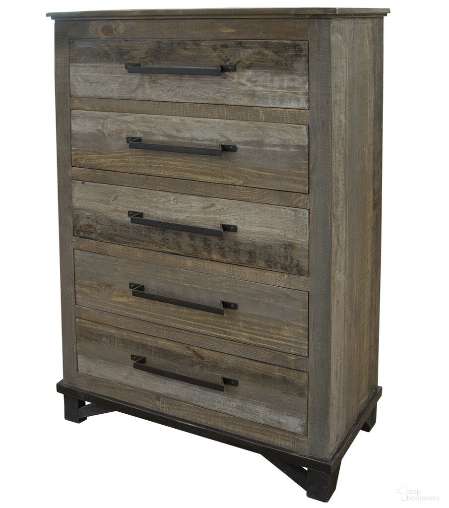 37 Inch Solid Wood Five Drawer Chest In Gray