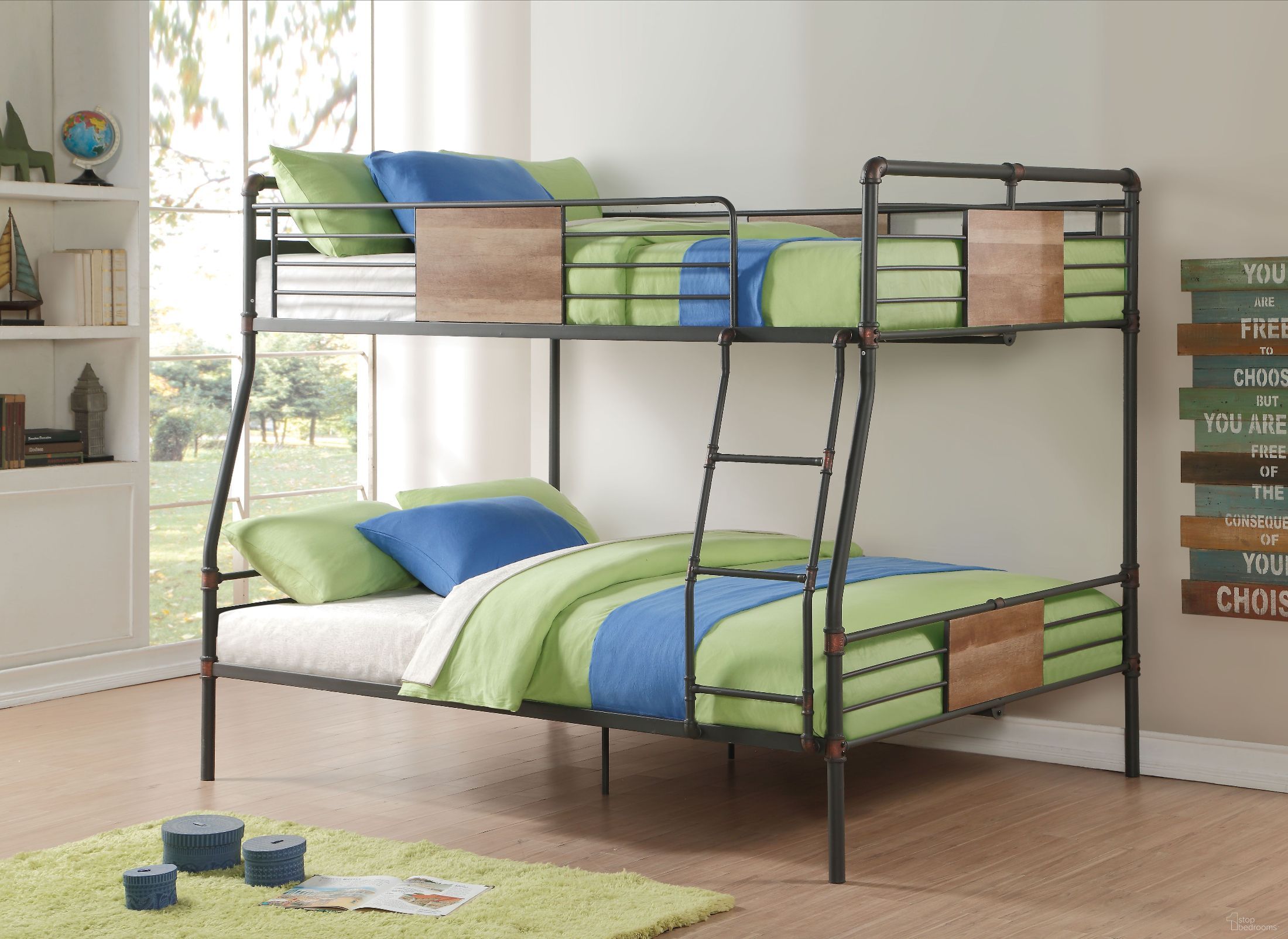 The appearance of Brantley Sandy Black Full Xl Over Queen Bunk Bed designed by ACME in the industrial interior design. This black piece of furniture  was selected by 1StopBedrooms from Brantley Collection to add a touch of cosiness and style into your home. Sku: 37725-1;37726-2. Bed Type: Bunk Bed. Material: Metal. Bed Size: Full Over Queen.