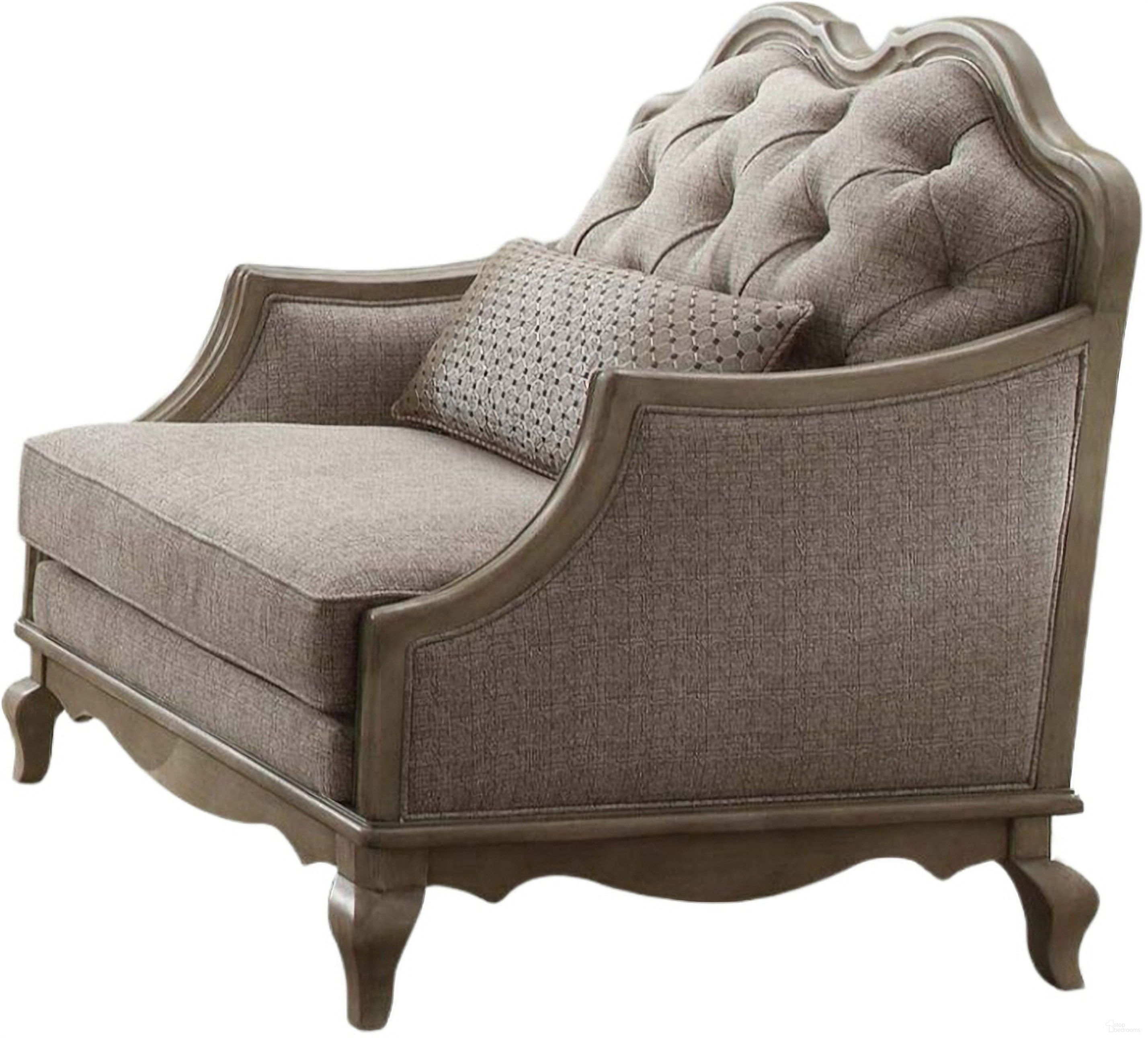 The appearance of 38 Inch Fabric Tufted Chair and a Half and Toss Pillow In Beige and Taupe designed by Homeroots in the transitional interior design. This beige and taupe piece of furniture was selected by 1StopBedrooms from to add a touch of cosiness and style into your home. Sku: 491132. Material: Fabric.
