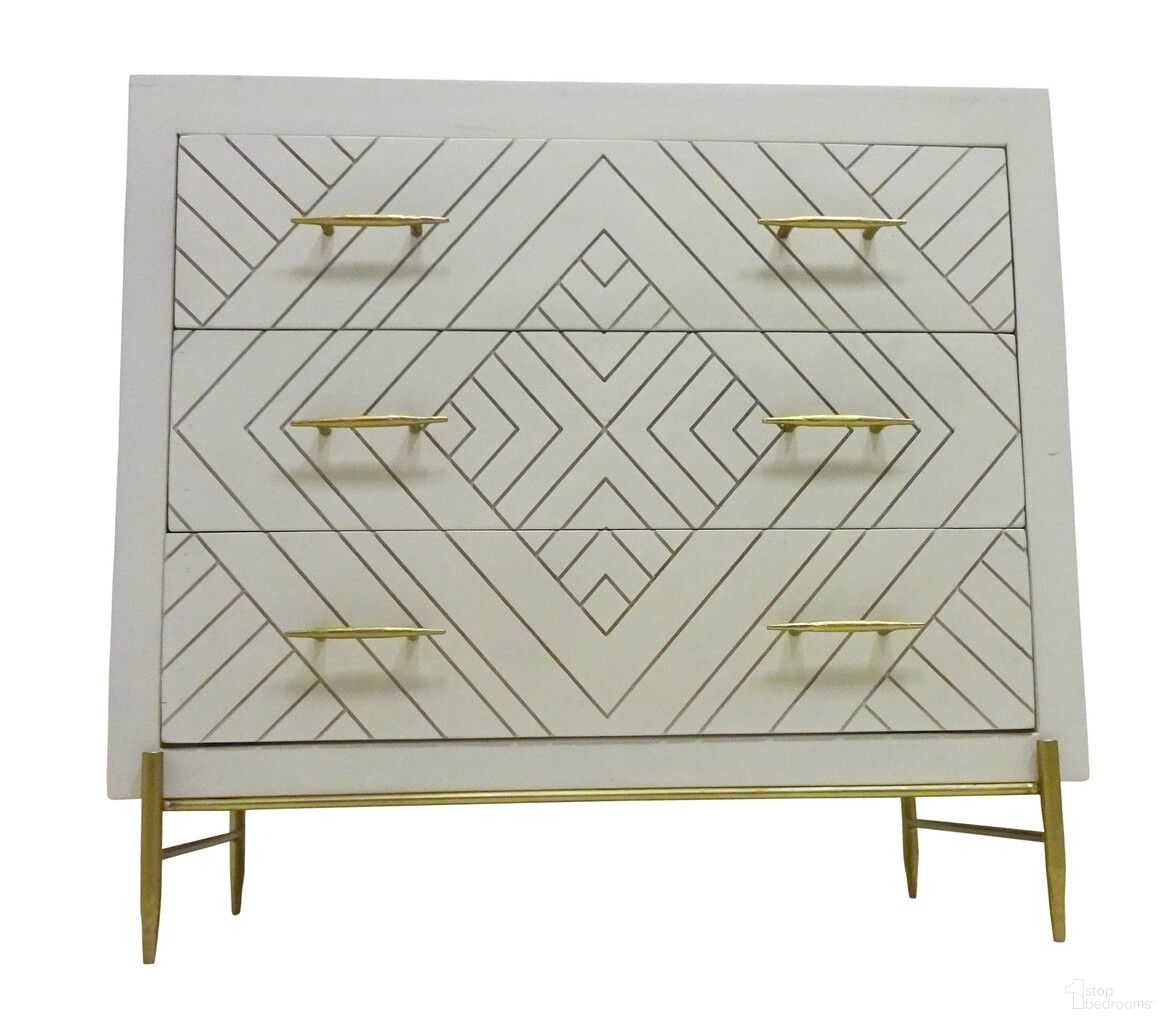 38 Inch Solid Wood Three Drawer Dresser In Ivory