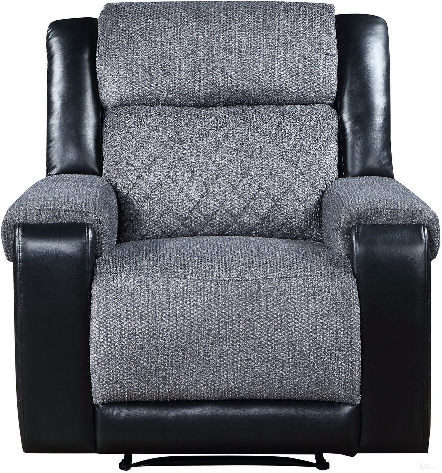 The appearance of 39 Inch Faux Leather and Fabric Manual Recliner In Black and Gray designed by Homeroots in the transitional interior design. This black and gray piece of furniture was selected by 1StopBedrooms from to add a touch of cosiness and style into your home. Sku: 563924. Material: Faux Leather.