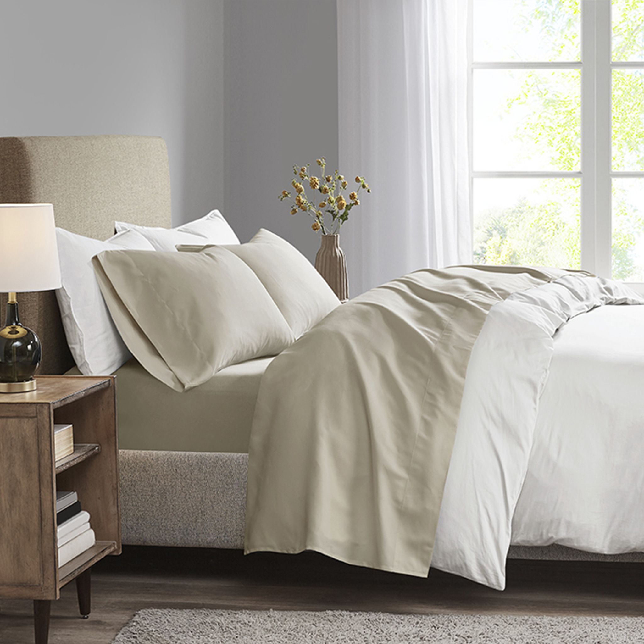 3M Microcell 4 Piece Queen Sheet Set In Khaki