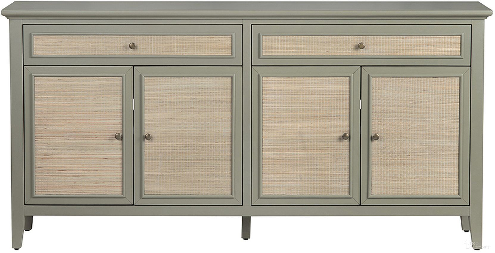 4-Door 2-Drawer Media Credenza/Sideboard In Brown and Green