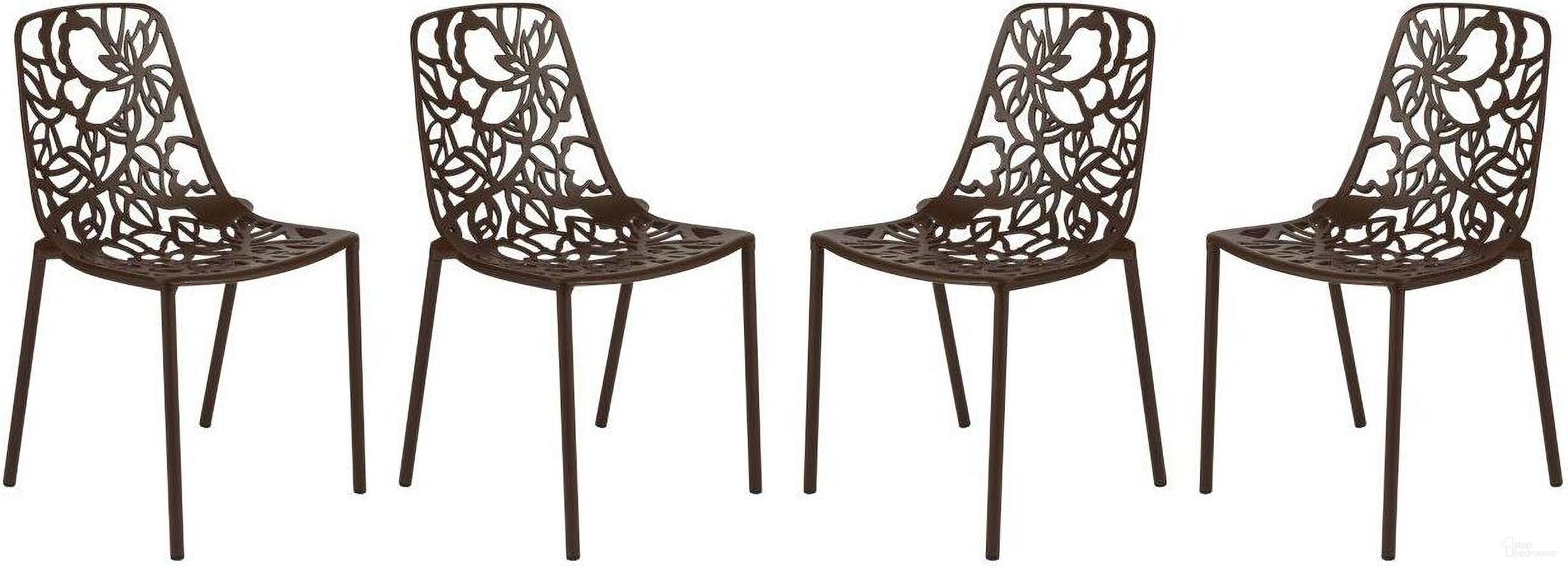 The appearance of 4 LeisureMod Devon Brown Aluminum Armless Chairs designed by LeisureMod in the modern / contemporary interior design. This brown piece of furniture was selected by 1StopBedrooms from Devon Collection to add a touch of cosiness and style into your home. Sku: DC23BR4. Material: Aluminum.