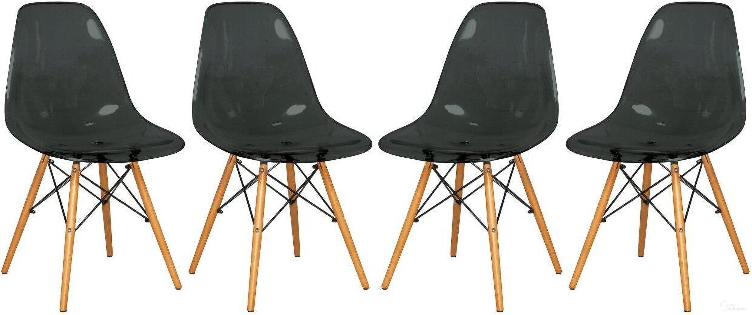 The appearance of 4 LeisureMod Dover Transparent Black Molded Side Chairs designed by LeisureMod in the modern / contemporary interior design. This transparent black piece of furniture was selected by 1StopBedrooms from Dover Collection to add a touch of cosiness and style into your home. Sku: EP19TBL4. Material: Plastic. Chair Type: Side Chair.