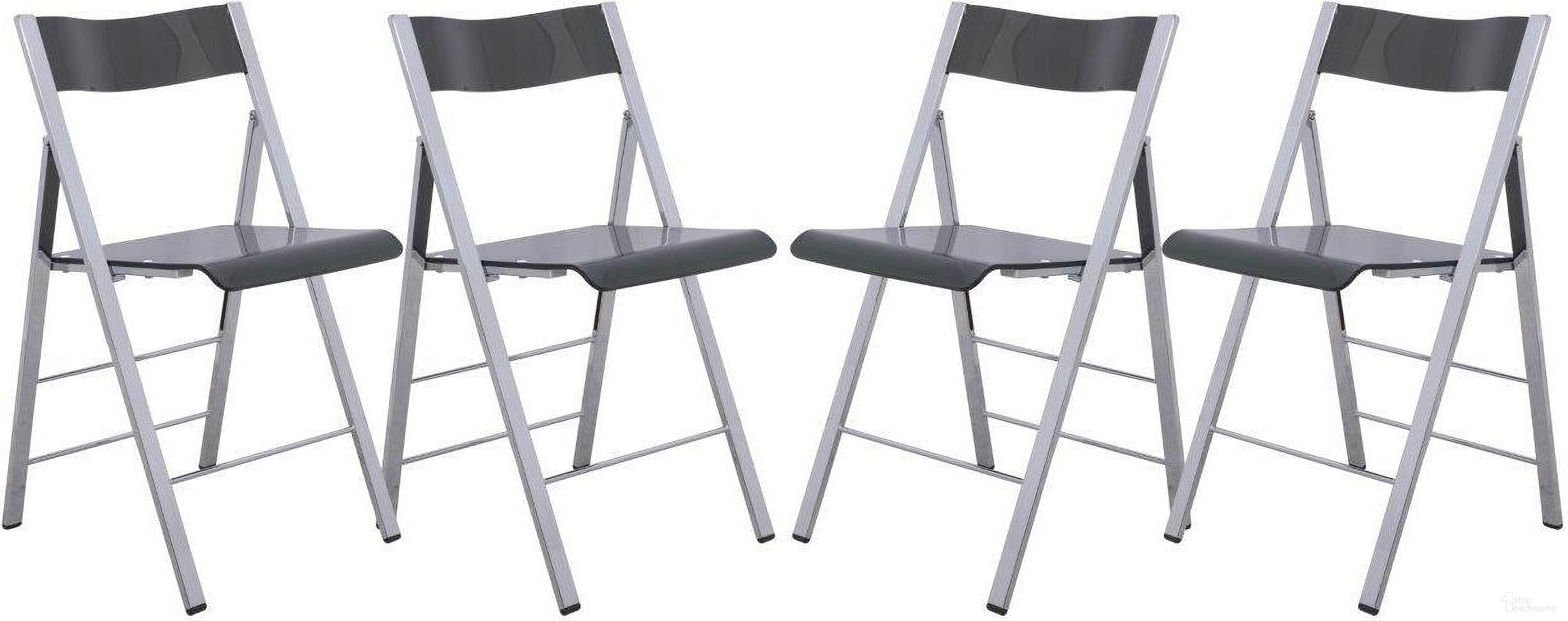 4 LeisureMod Menno Transparent Black Acrylic Folding Chairs