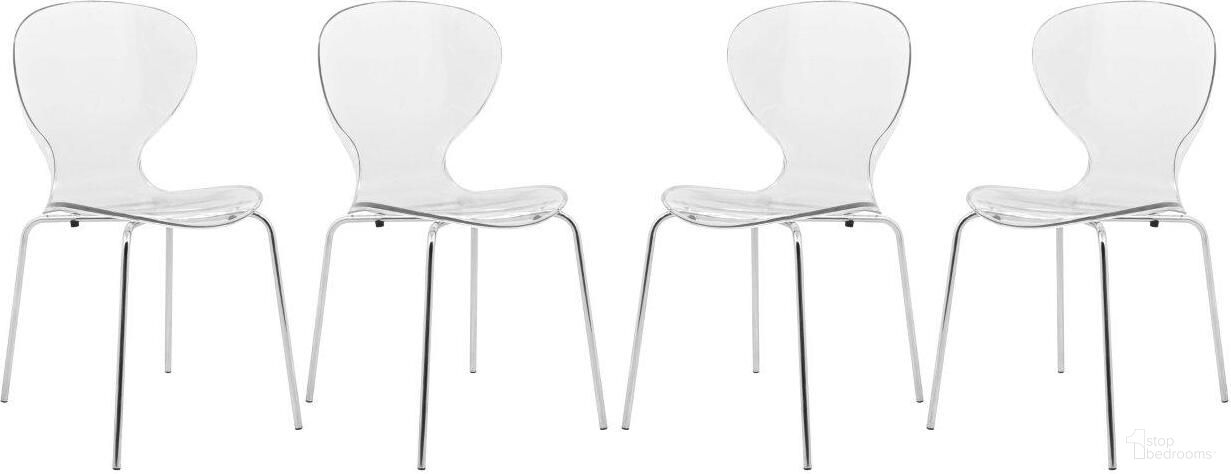 The appearance of 4 LeisureMod Oyster Clear Transparent Side Chairs designed by LeisureMod in the modern / contemporary interior design. This clear piece of furniture was selected by 1StopBedrooms from Oyster Collection to add a touch of cosiness and style into your home. Sku: OC17CL4. Material: Plastic. Chair Type: Side Chair.