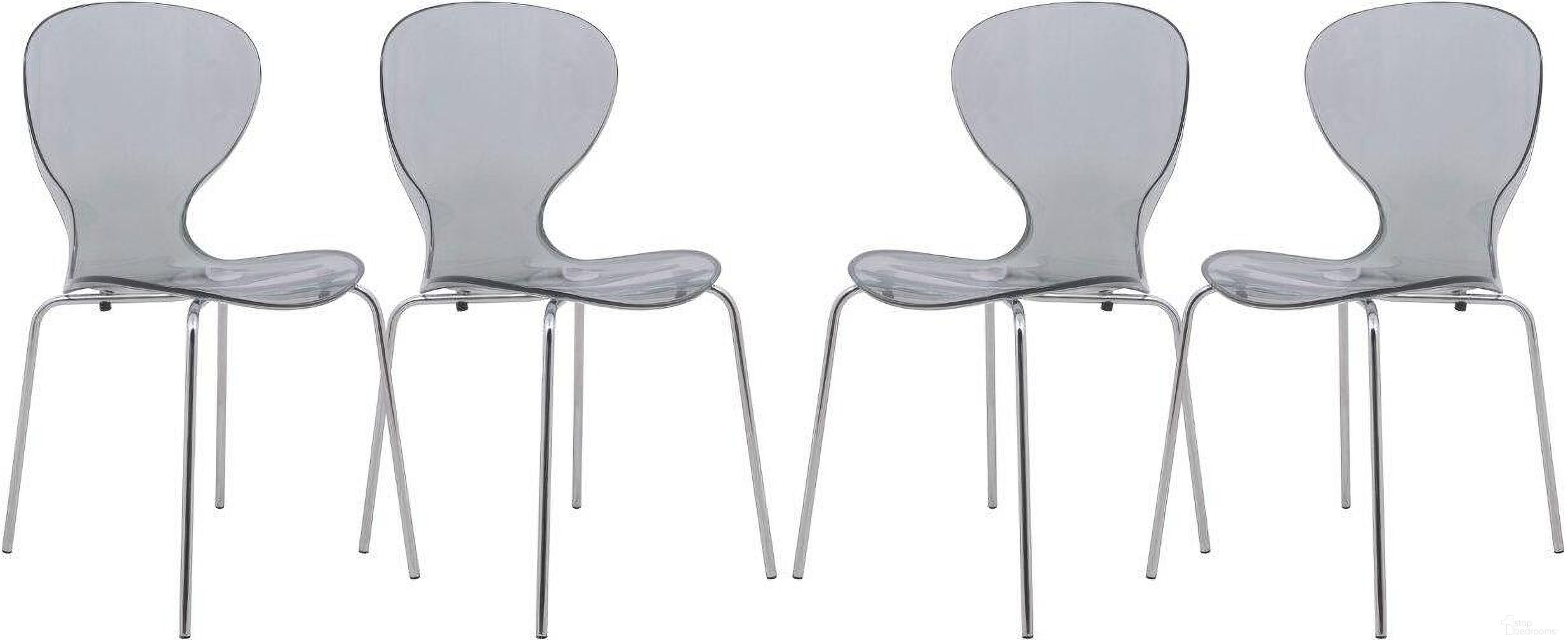 The appearance of 4 LeisureMod Oyster Transparent Black Side Chairs designed by LeisureMod in the modern / contemporary interior design. This transparent black piece of furniture  was selected by 1StopBedrooms from Oyster Collection to add a touch of cosiness and style into your home. Sku: OC17TBL4. Material: Plastic. Chair Type: Side Chair.