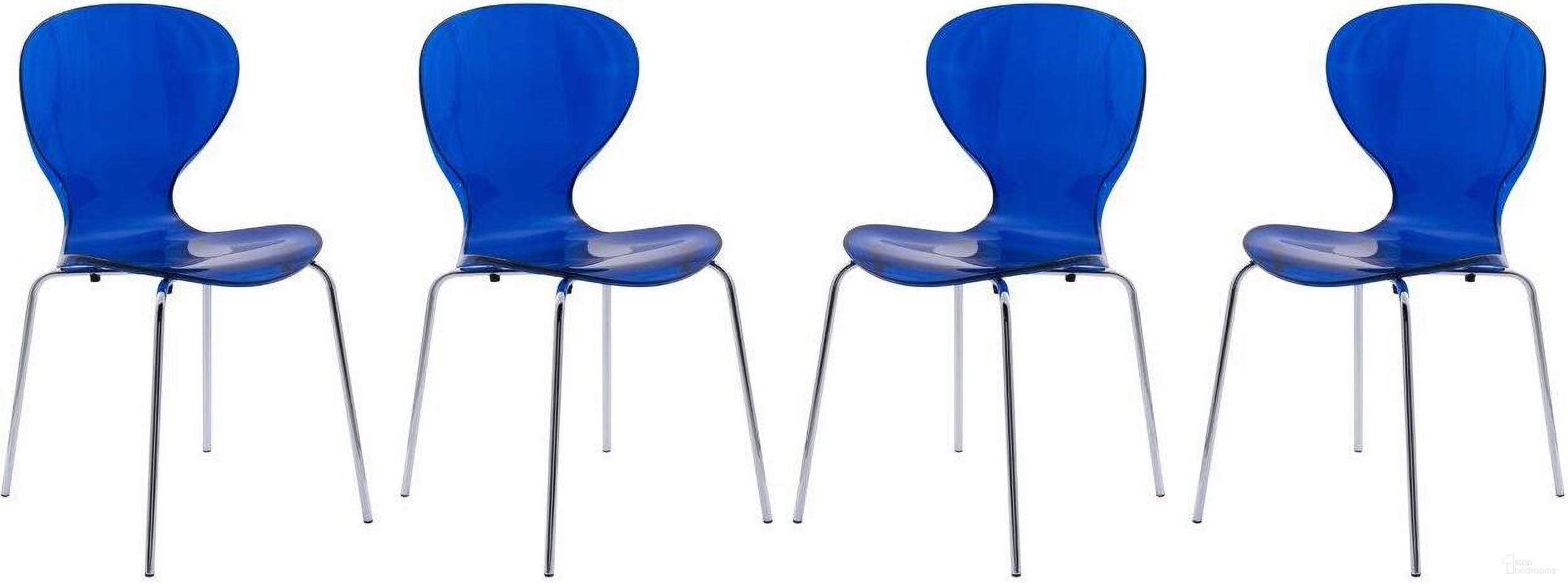 The appearance of 4 LeisureMod Oyster Transparent Blue Side Chairs designed by LeisureMod in the modern / contemporary interior design. This transparent blue piece of furniture was selected by 1StopBedrooms from Oyster Collection to add a touch of cosiness and style into your home. Sku: OC17TBU4. Material: Plastic. Chair Type: Side Chair.