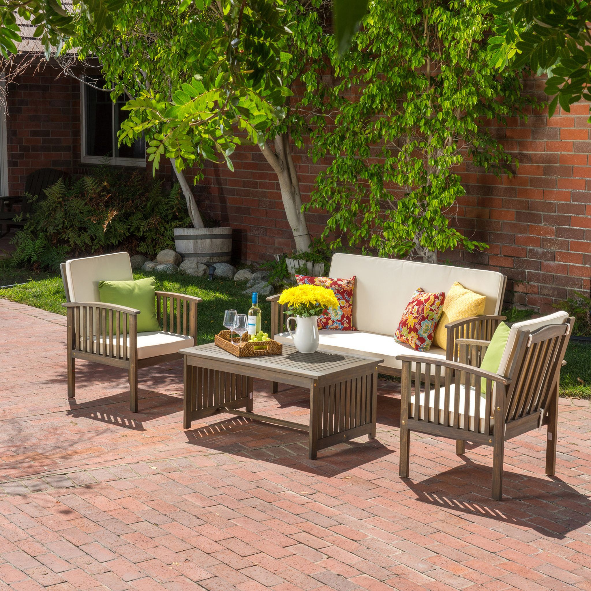 The appearance of 4-Piece Outdoor Chat Set with Water Resistant Cushion and Wood Frame In Cream and Grey designed by Noble House in the rustic / southwestern interior design. This cream piece of furniture was selected by 1StopBedrooms from to add a touch of cosiness and style into your home. Sku: 59116.00GRY. Material: Wood.