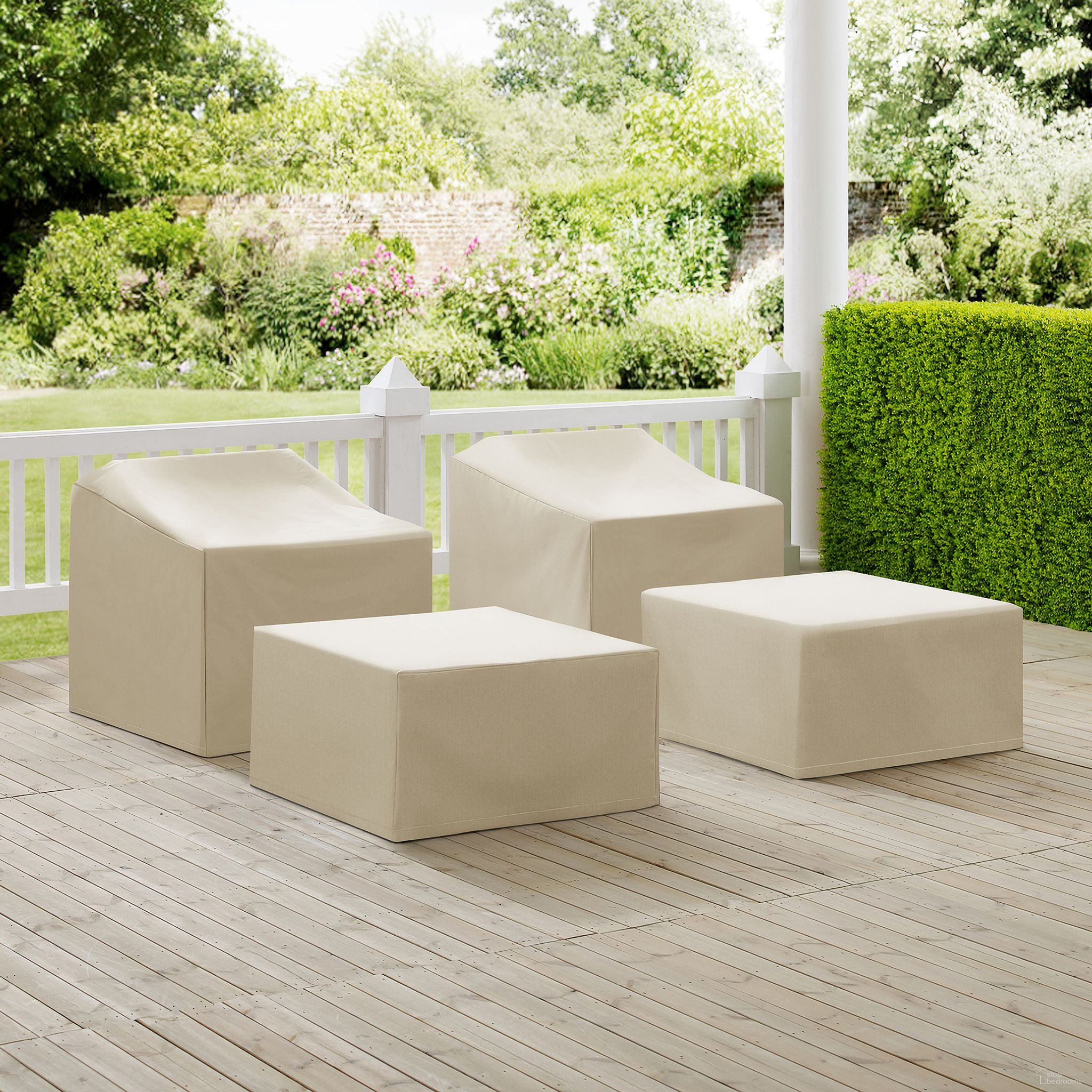 The appearance of 4 Piece Outdoor Furniture Cover Set In Tan designed by Crosley Brands in the modern / contemporary interior design. This tan piece of furniture  was selected by 1StopBedrooms from Furniture Covers Collection to add a touch of cosiness and style into your home. Sku: CO7507-TA;CO7507-TA;CO7500-TA;CO7500-TA. Material: PVC.