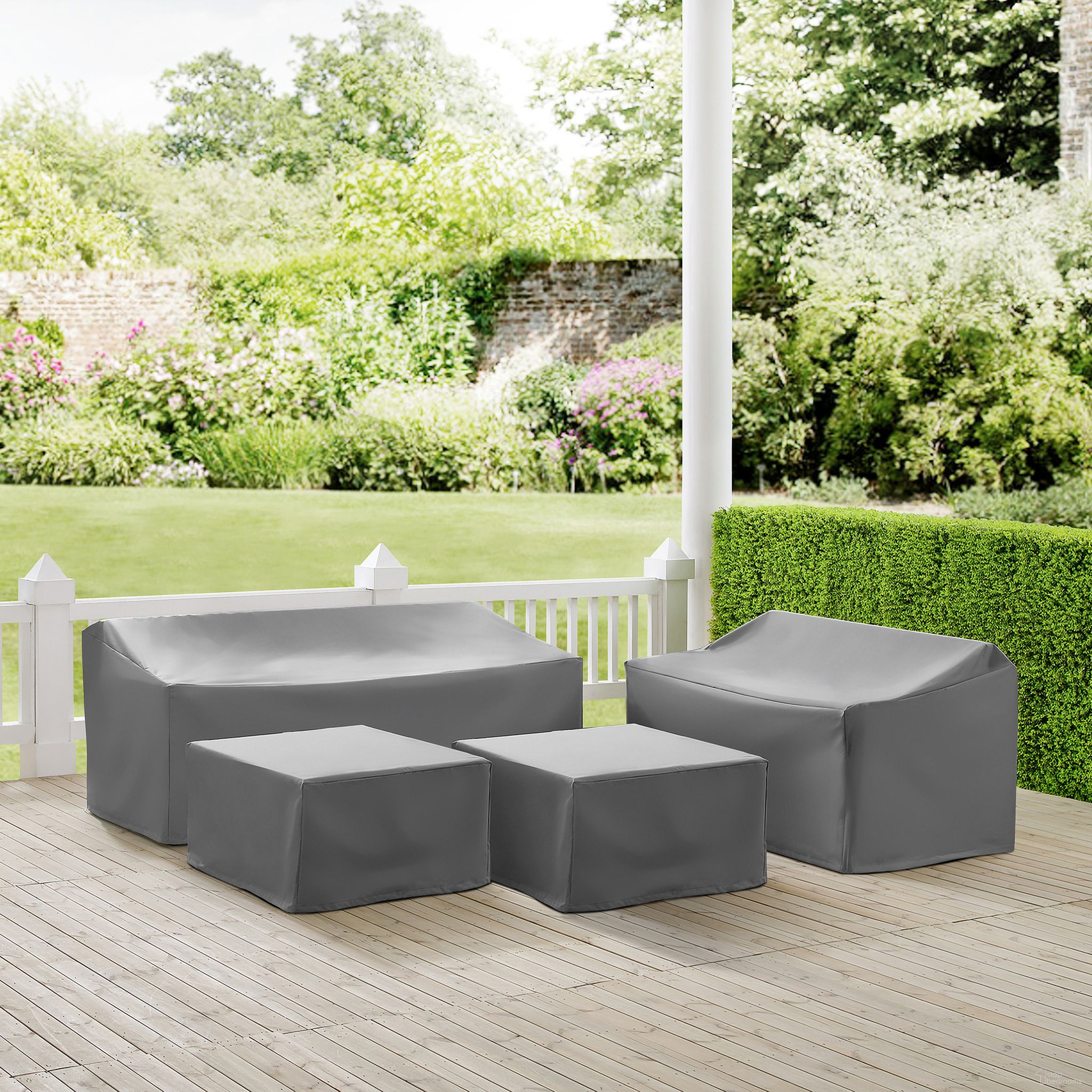 The appearance of 4 Piece Outdoor Sectional Furniture Cover Set In Gray designed by Crosley Brands in the modern / contemporary interior design. This gray piece of furniture  was selected by 1StopBedrooms from Furniture Covers Collection to add a touch of cosiness and style into your home. Sku: CO7507-GY;CO7507-GY;CO7501-GY;CO7503-GY. Material: PVC.