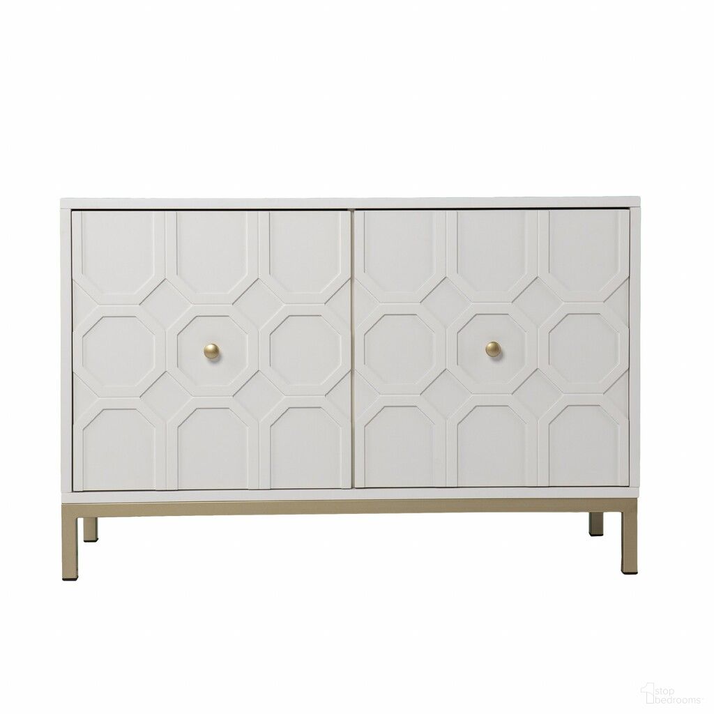 40 Inch Carved Geometric Sideboard with Two Doors In White