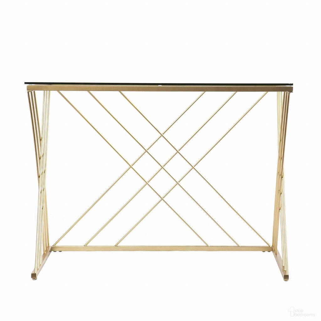 The appearance of 40 Inch Glass Writing Desk In Clear and Gold designed by Homeroots in the modern / contemporary interior design. This clear/gold piece of furniture  was selected by 1StopBedrooms from  to add a touch of cosiness and style into your home. Sku: 402046. Material: Glass.