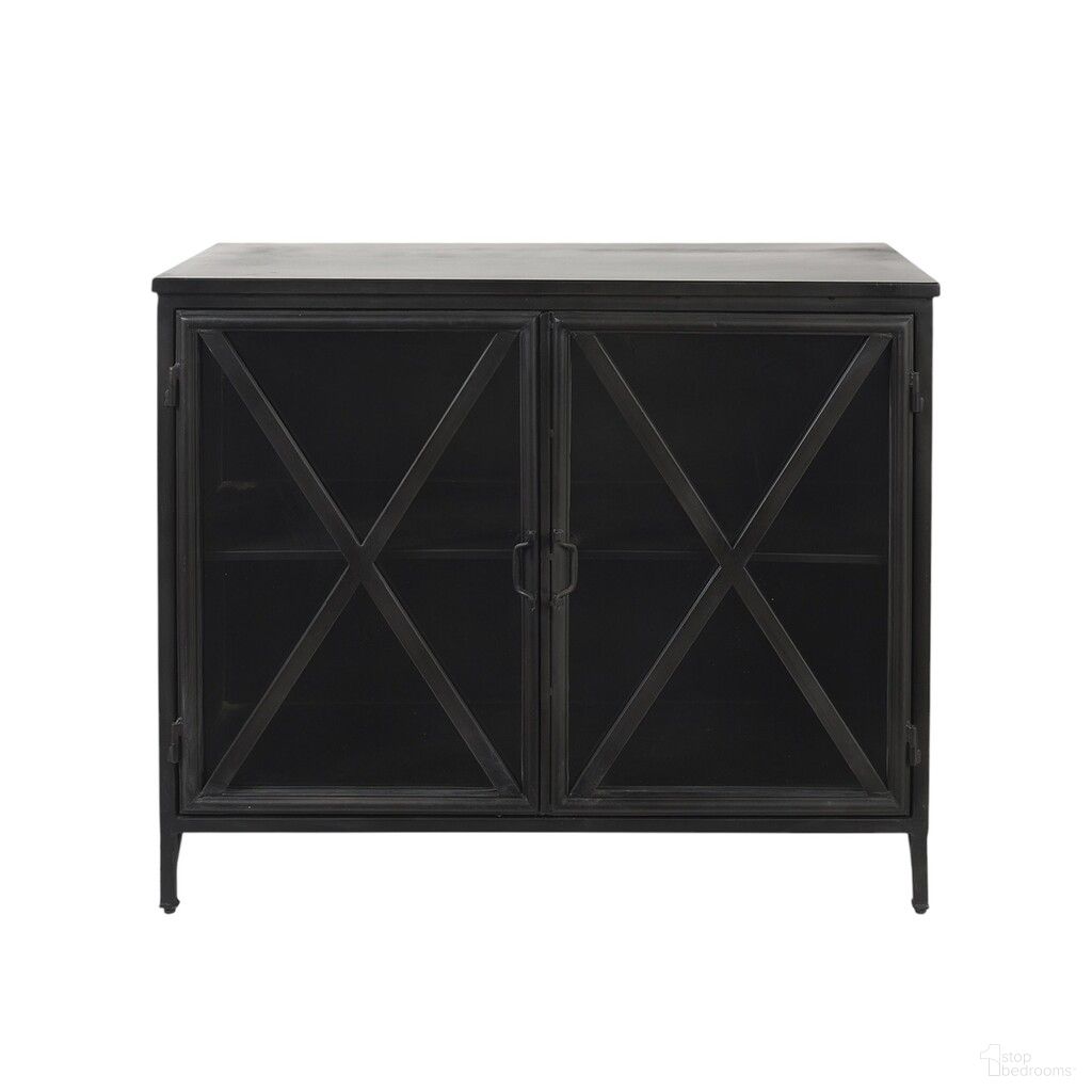 The appearance of 40 Inch Iron Sideboard with Two Glass Doors In Black designed by Homeroots in the modern / contemporary interior design. This black piece of furniture  was selected by 1StopBedrooms from  to add a touch of cosiness and style into your home. Sku: 392000. Material: Iron.