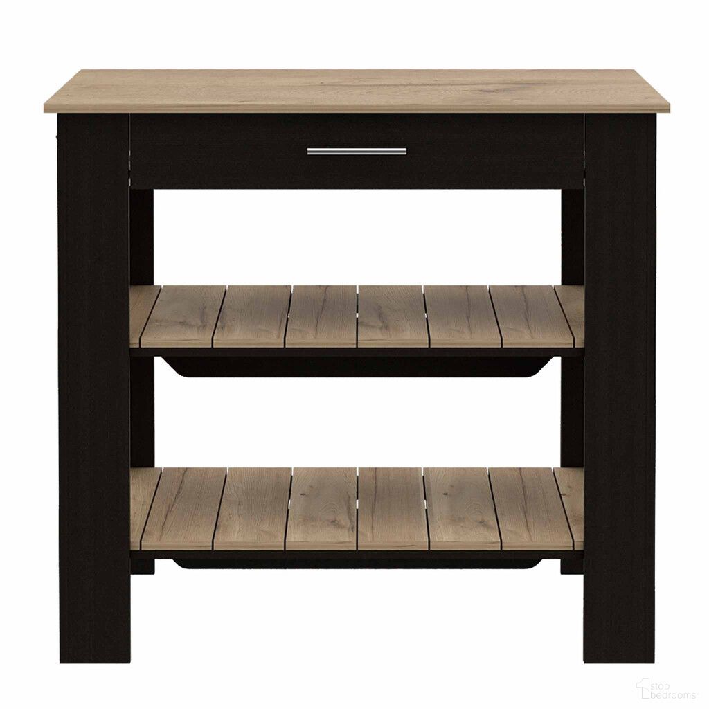 40 Inch Kitchen Island with Storage In Black and Natural