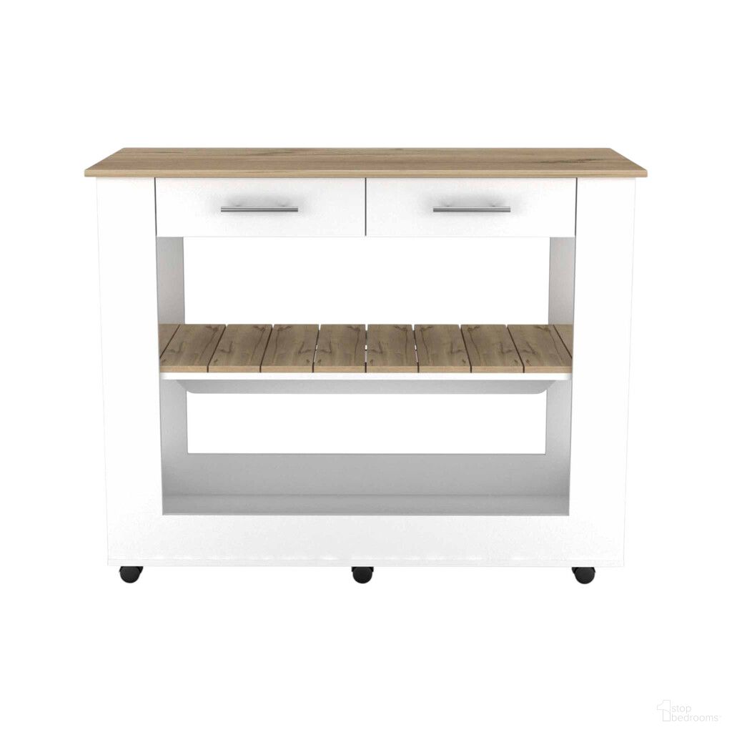 40 Inch Rolling Kitchen Cart with Storage In White and Brown by ...