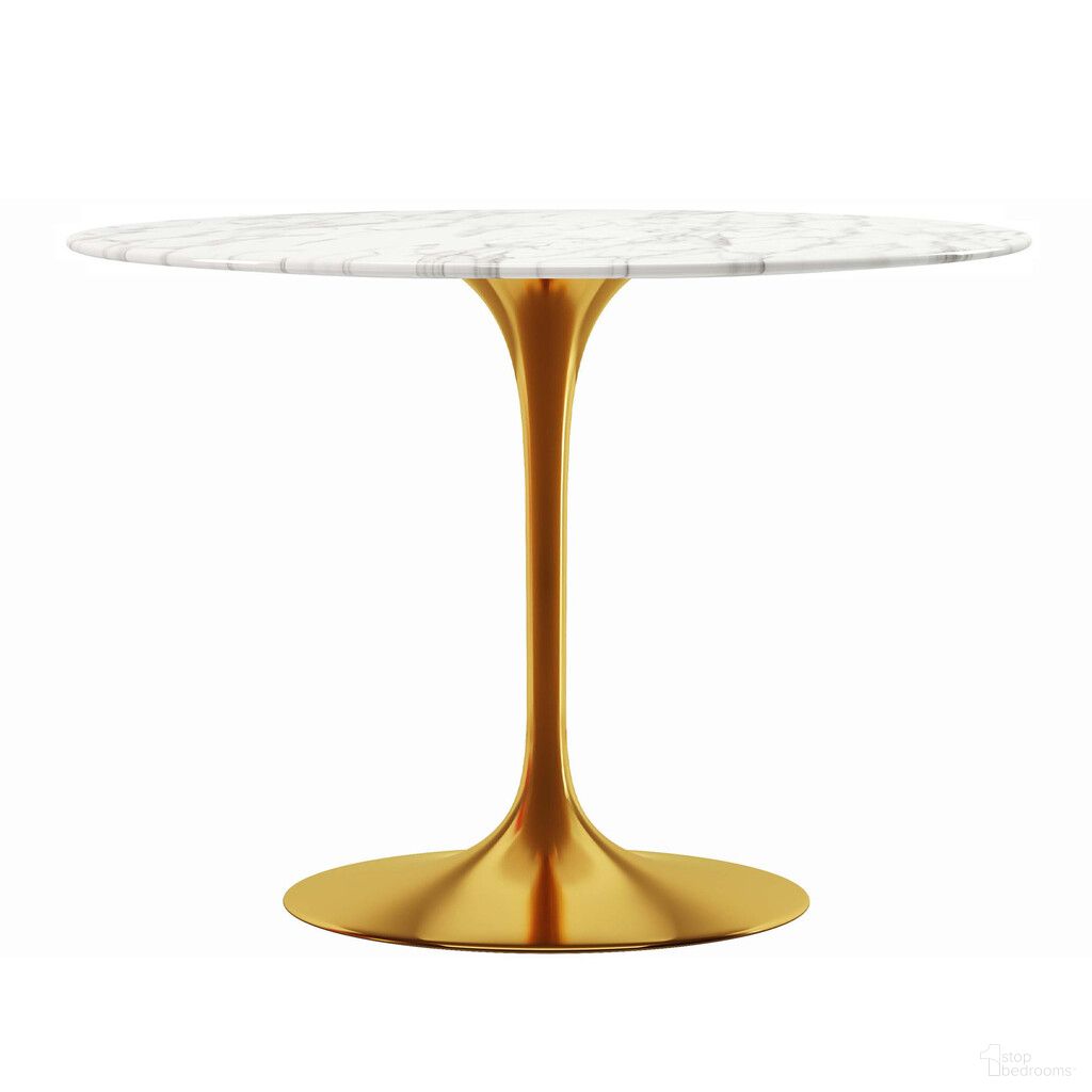 The appearance of 40 Inch Rounded Marble and Metal Pedestal Base Dining Table In White and Gold designed by Homeroots in the modern / contemporary interior design. This white and gold piece of furniture  was selected by 1StopBedrooms from  to add a touch of cosiness and style into your home. Sku: 520845. Table Base Style: Pedestal. Table Top Shape: Round. Material: Marble. Size: 40".