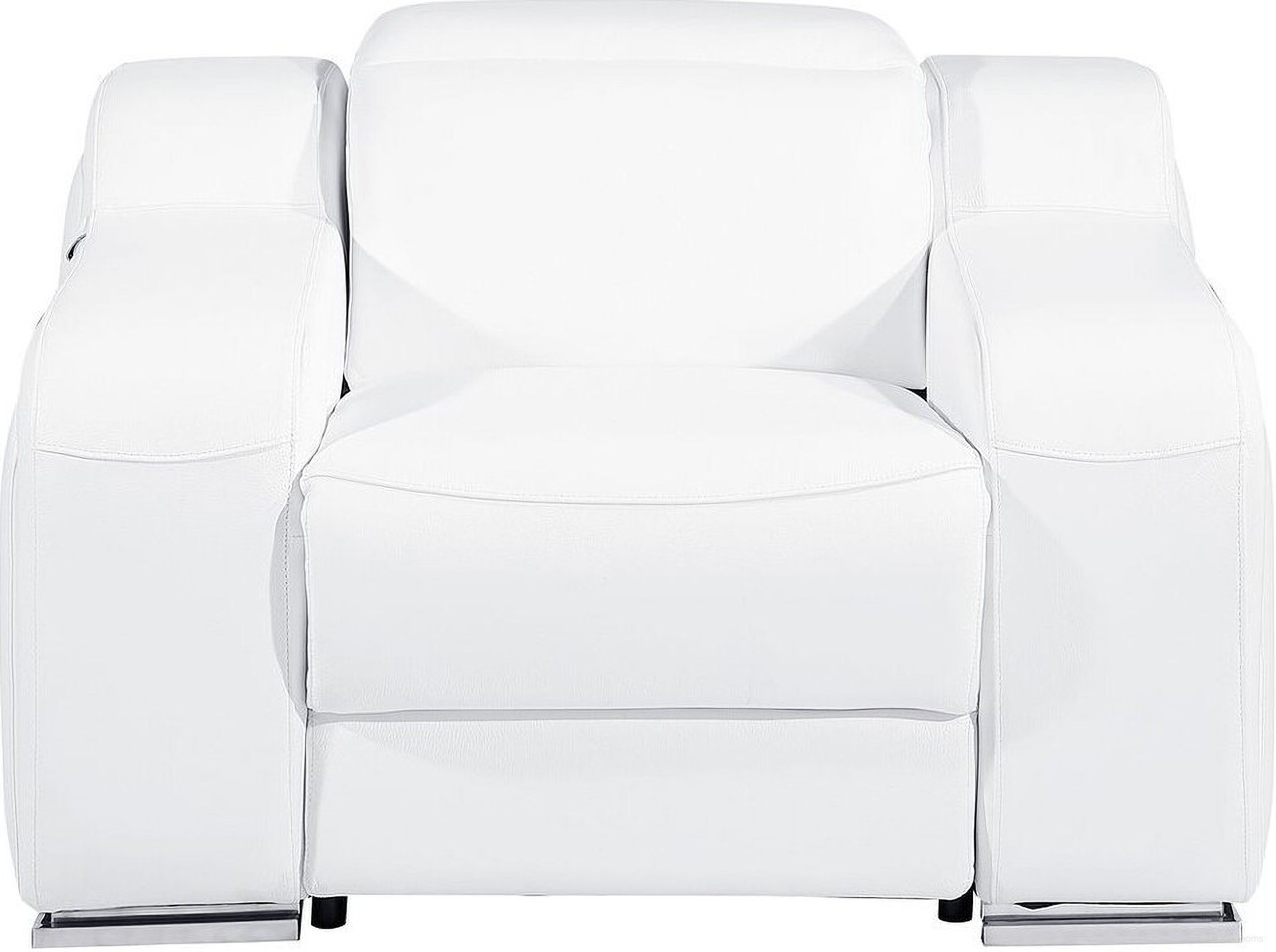 The appearance of 41 Inch Italian Leather Wall Hugger Recliner with USB In White designed by Homeroots in the modern / contemporary interior design. This white piece of furniture  was selected by 1StopBedrooms from  to add a touch of cosiness and style into your home. Sku: 634540. Material: Genuine Leather.