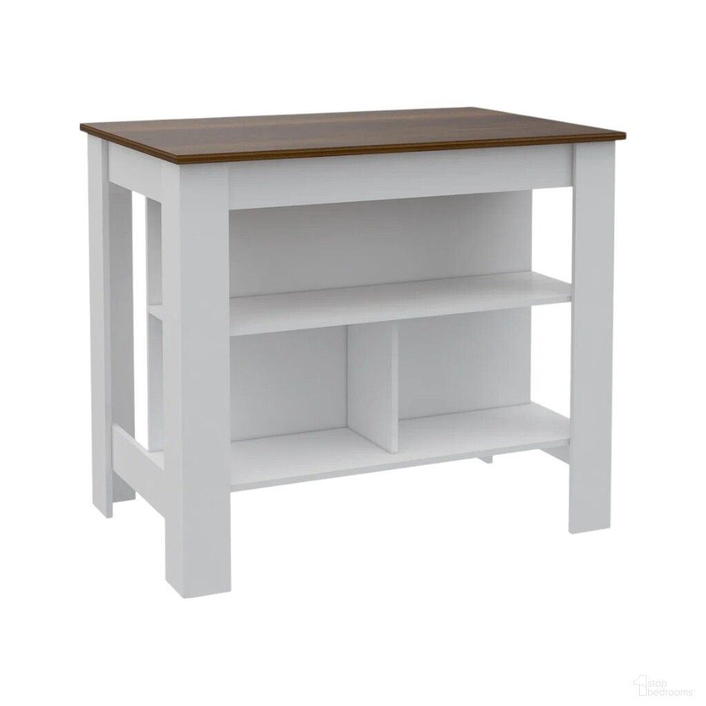 41 Inch Kitchen Island with Storage In White and Brown