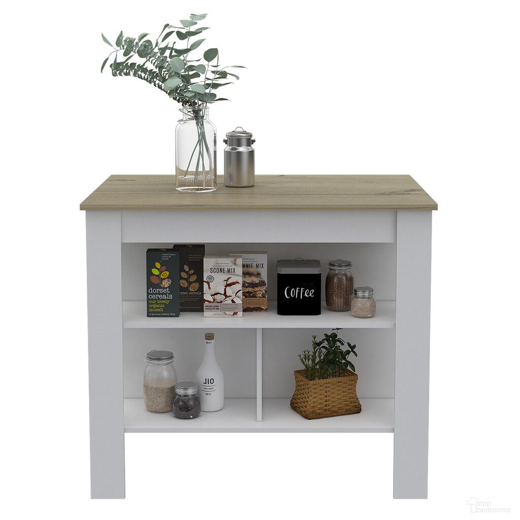 41 Inch Kitchen Island with Storage In White and Brown