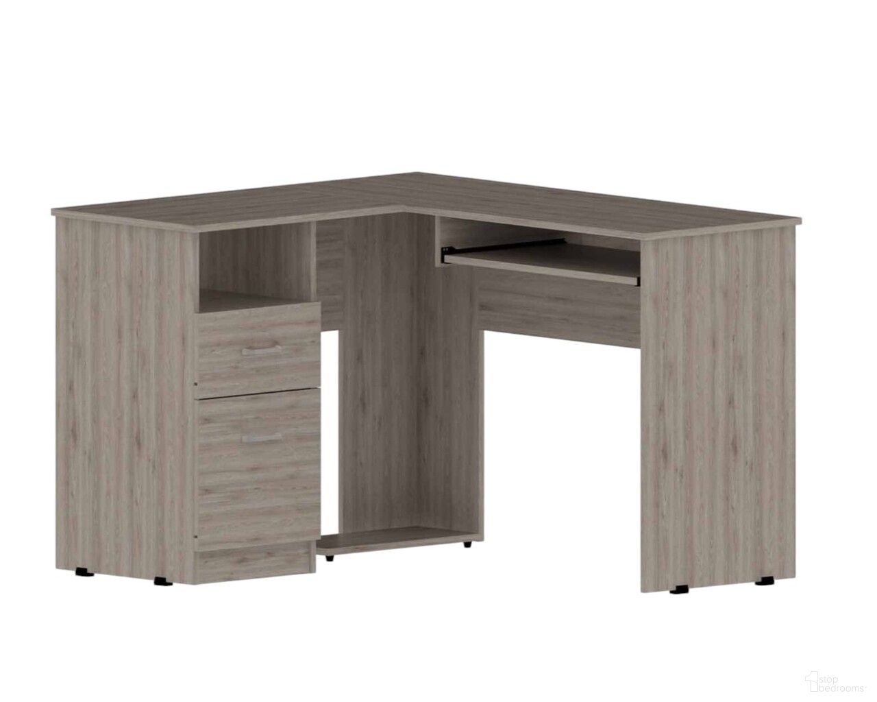 The appearance of 41 Inch L Shape Computer Desk with Two Drawers In Light Gray designed by Homeroots in the modern / contemporary interior design. This light gray piece of furniture was selected by 1StopBedrooms from to add a touch of cosiness and style into your home. Sku: 403822. Material: Wood.