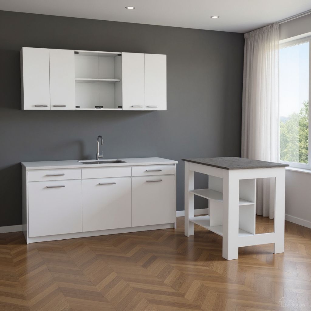 41 Inch Wood Kitchen Island Set with Storage In Gray and White