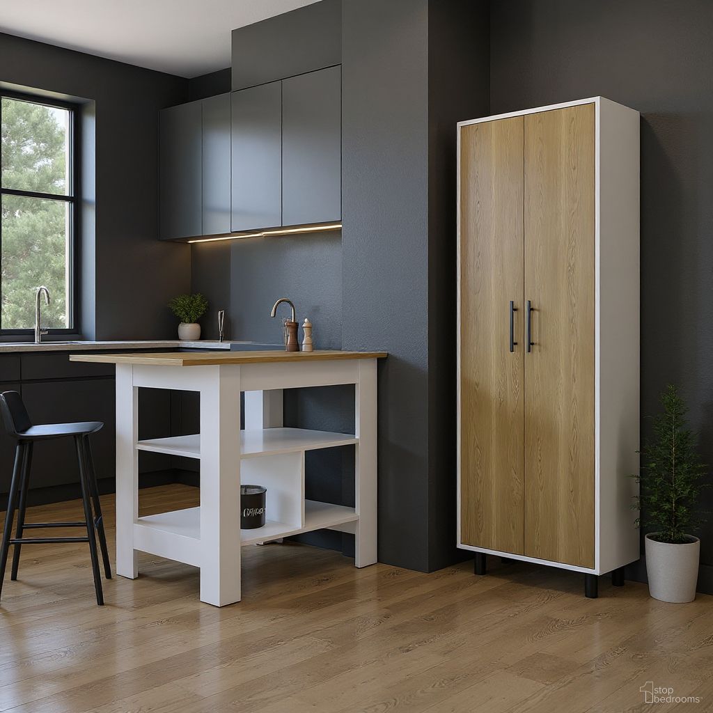 41 Inch Wood Kitchen Island Set with Storage In Natural and White