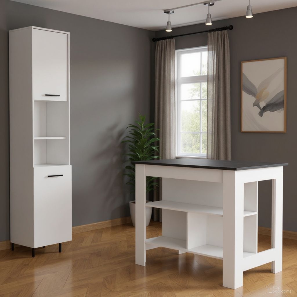 41 Inch Wood Kitchen Island Set with Storage In White and Dark Brown