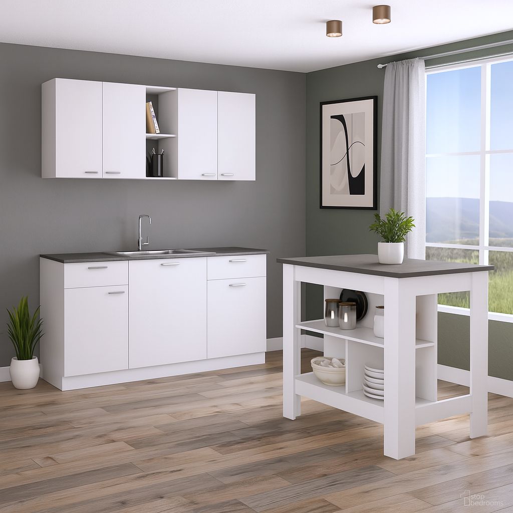 41 Inch Wood Kitchen Island Set with Storage In White and Dark Brown