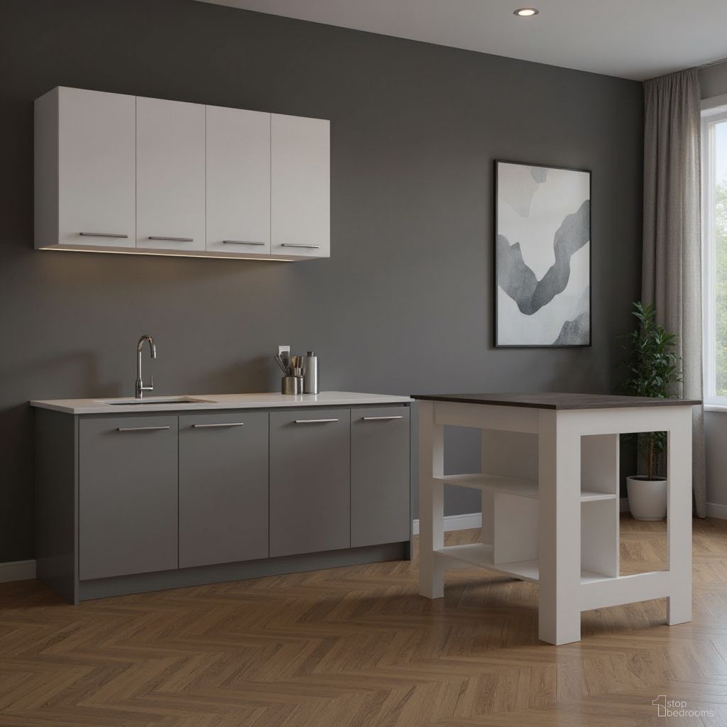 41 Inch Wood Kitchen Island Set with Storage In White and Dark Gray