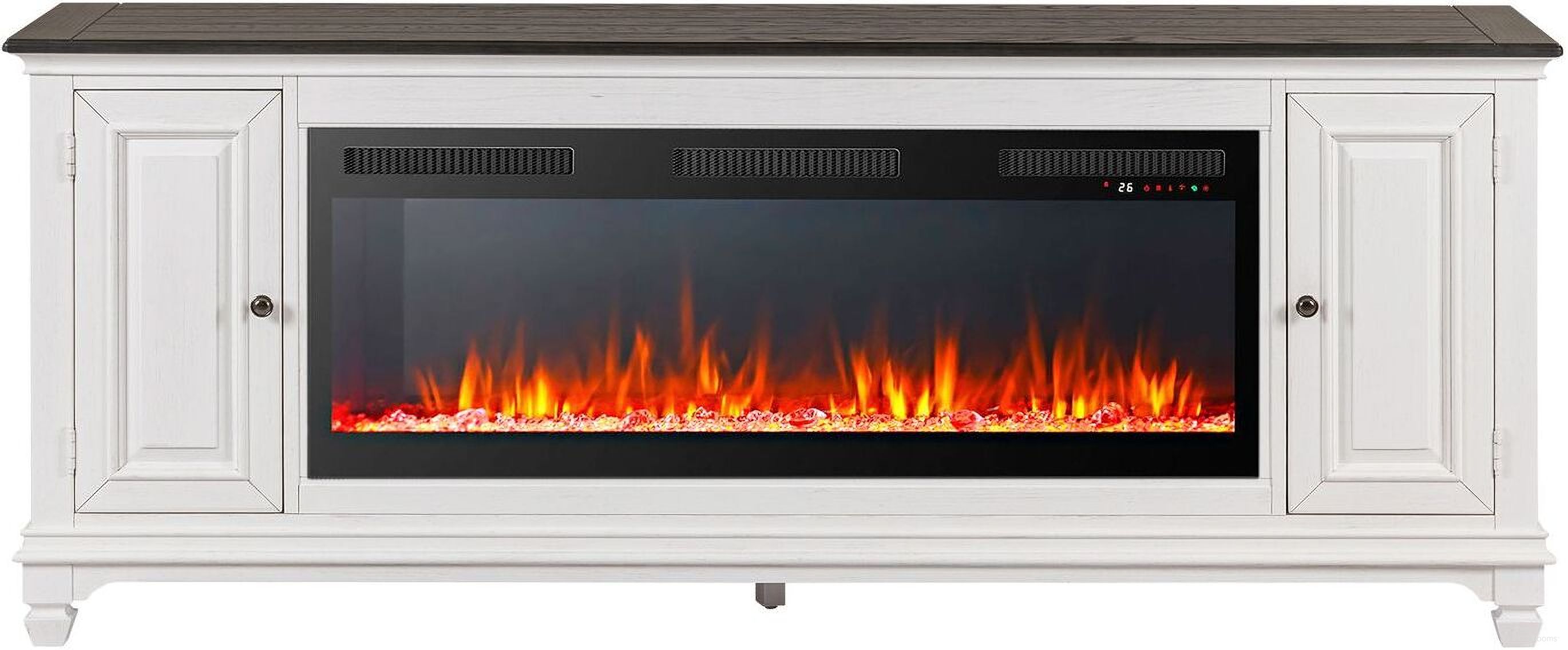 The appearance of 417 80 Inch Console with Fire FTS In Brown designed by Liberty in the transitional interior design. This brown piece of furniture  was selected by 1StopBedrooms from Fireplace Collection to add a touch of cosiness and style into your home. Sku: FIRE-417-TV80FTS;50FIREBOX. Material: Wood.