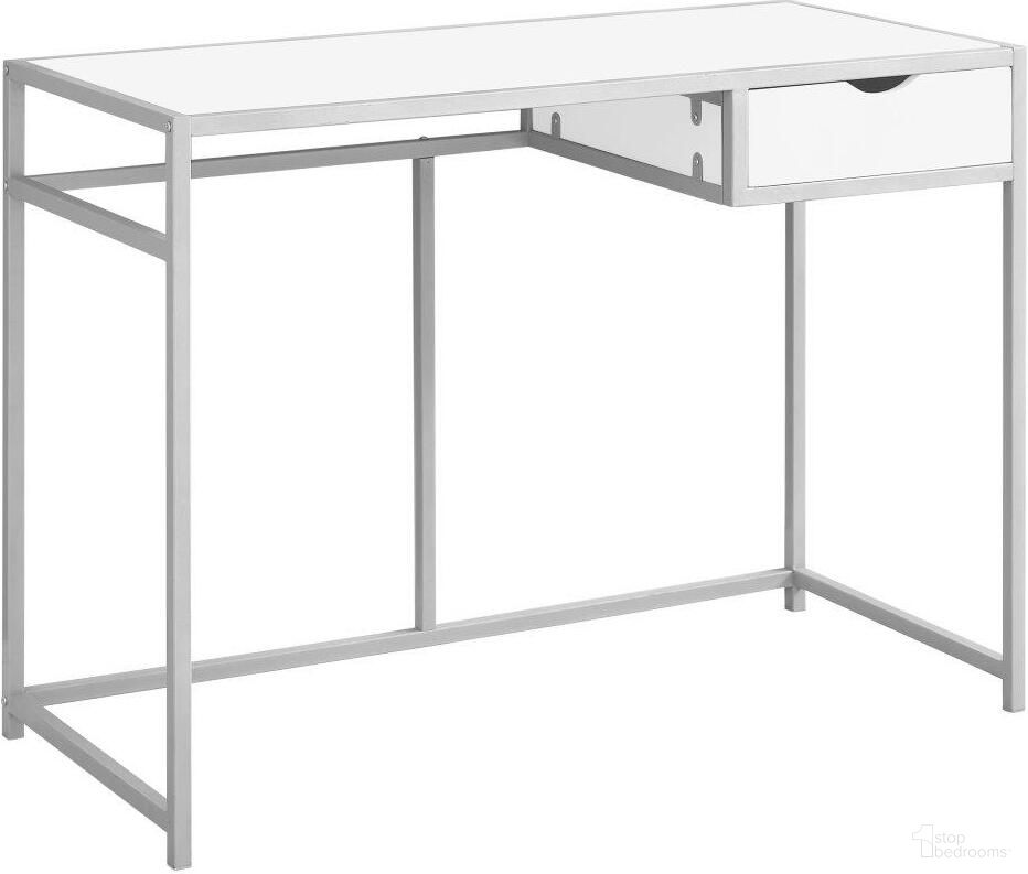 The appearance of 42 Inch Computer Desk In White Silver Metal designed by Monarch Specialties in the industrial interior design. This white piece of furniture  was selected by 1StopBedrooms from  to add a touch of cosiness and style into your home. Sku: I 7222. Material: MDF.