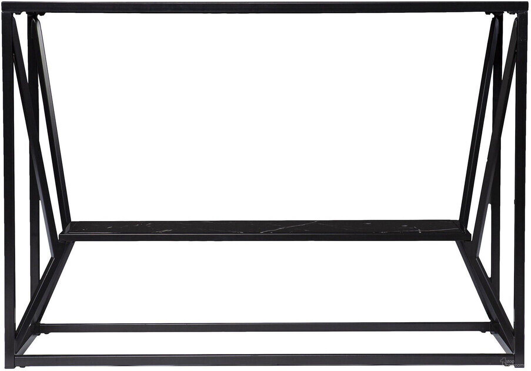 The appearance of 42 Inch Glass Frame Console Table with Shelves In Black designed by Homeroots in the modern / contemporary interior design. This black piece of furniture  was selected by 1StopBedrooms from  to add a touch of cosiness and style into your home. Sku: 402380. Material: Glass.