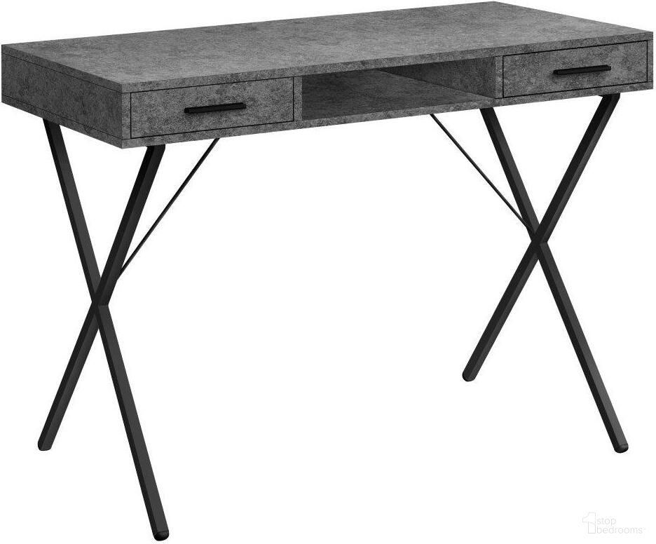 42 Inch Grey Stone-Look And Black Metal Computer Desk
