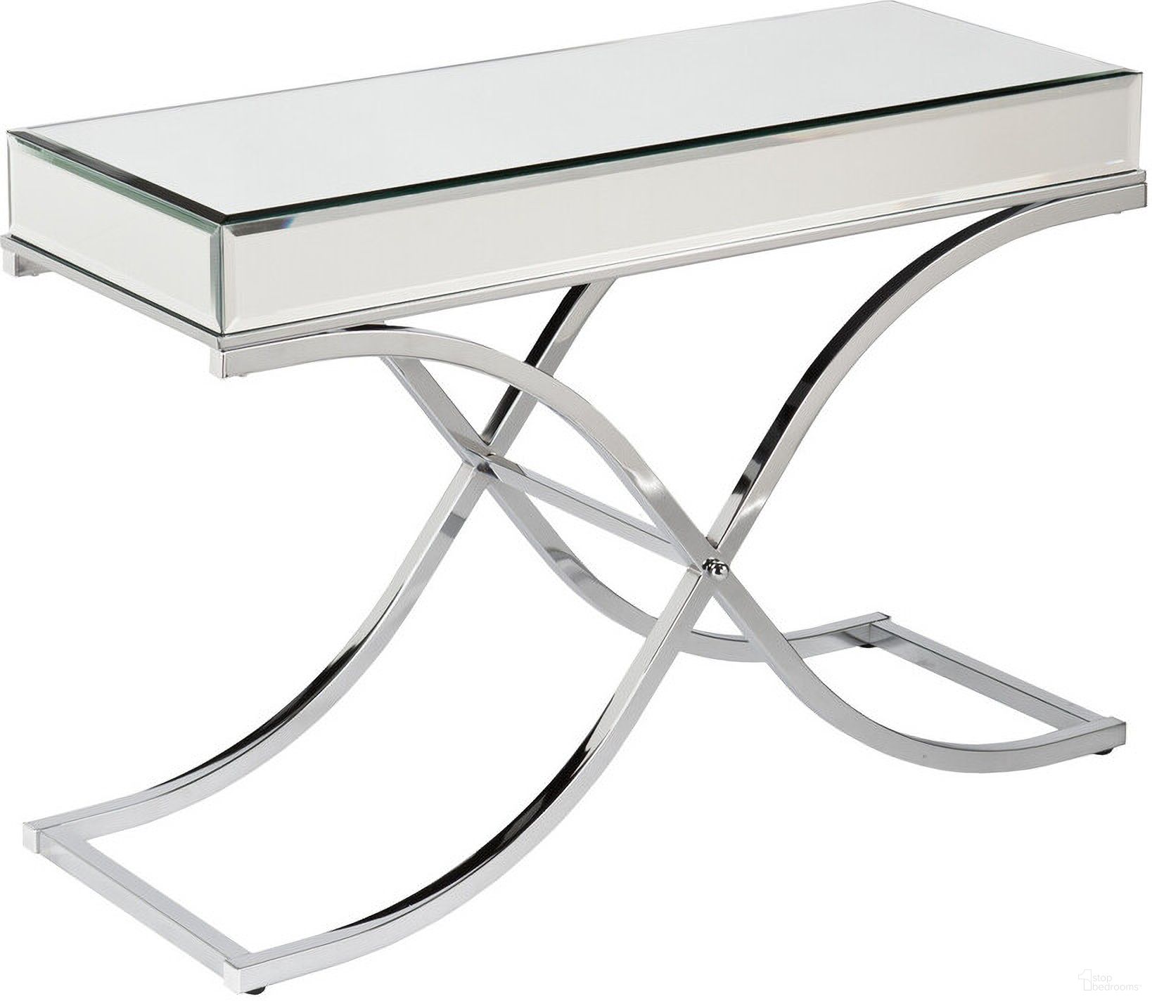 The appearance of 42 Inch Mirrored Glass Cross Leg Console Table In Silver designed by Homeroots in the modern / contemporary interior design. This silver piece of furniture was selected by 1StopBedrooms from to add a touch of cosiness and style into your home. Sku: 402359. Material: Glass.