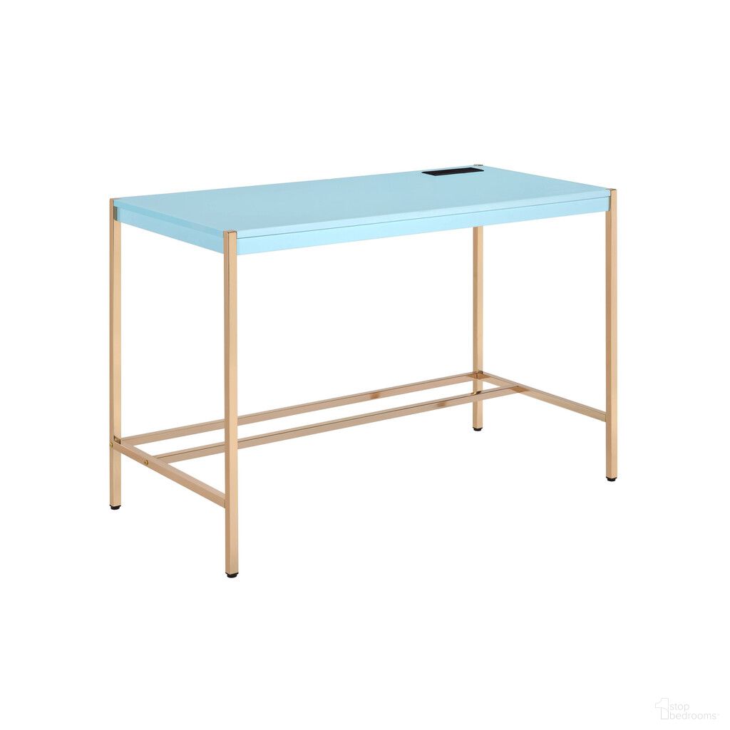 The appearance of 42 Inch Writing Desk In Baby Blue and Gold designed by Homeroots in the modern / contemporary interior design. This baby blue and gold piece of furniture  was selected by 1StopBedrooms from  to add a touch of cosiness and style into your home. Sku: 491507. Material: Wood.