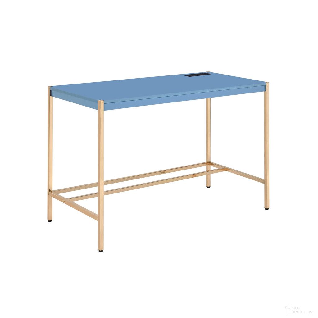 42 Inch Writing Desk In Navy Blue and Gold